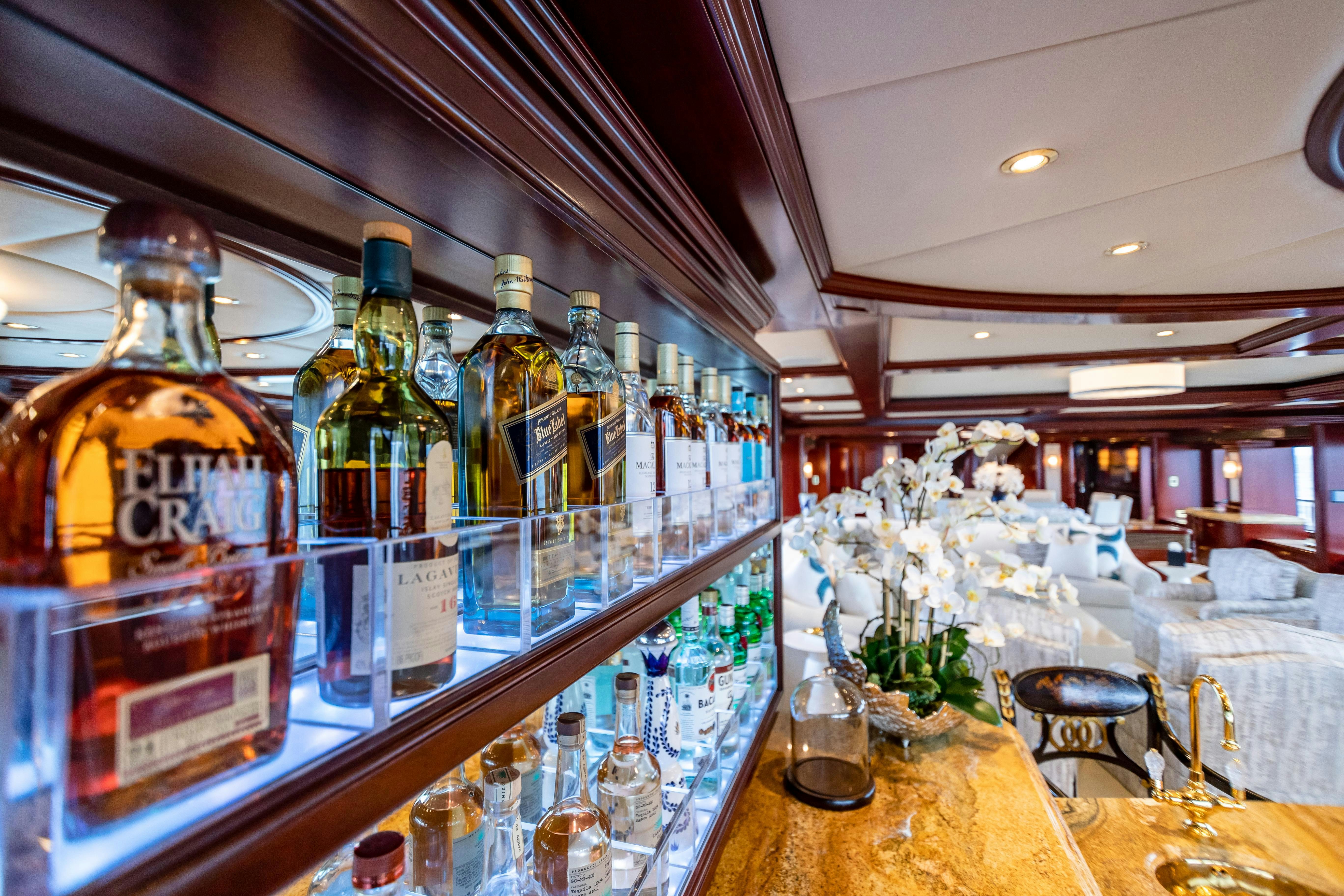a group of bottles on a table aboard MISS STEPHANIE Yacht for Charter