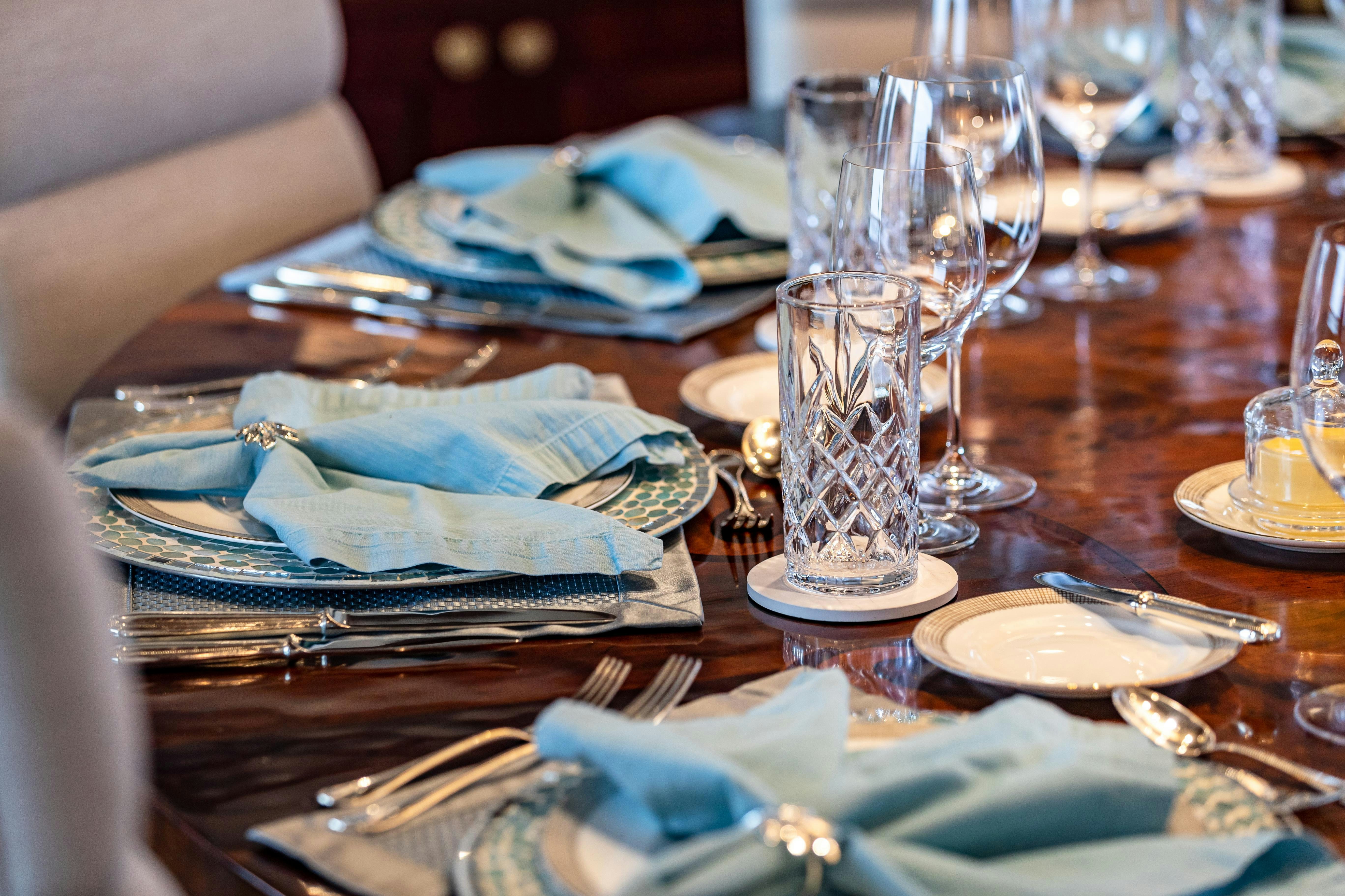 a table with place settings aboard MISS STEPHANIE Yacht for Charter