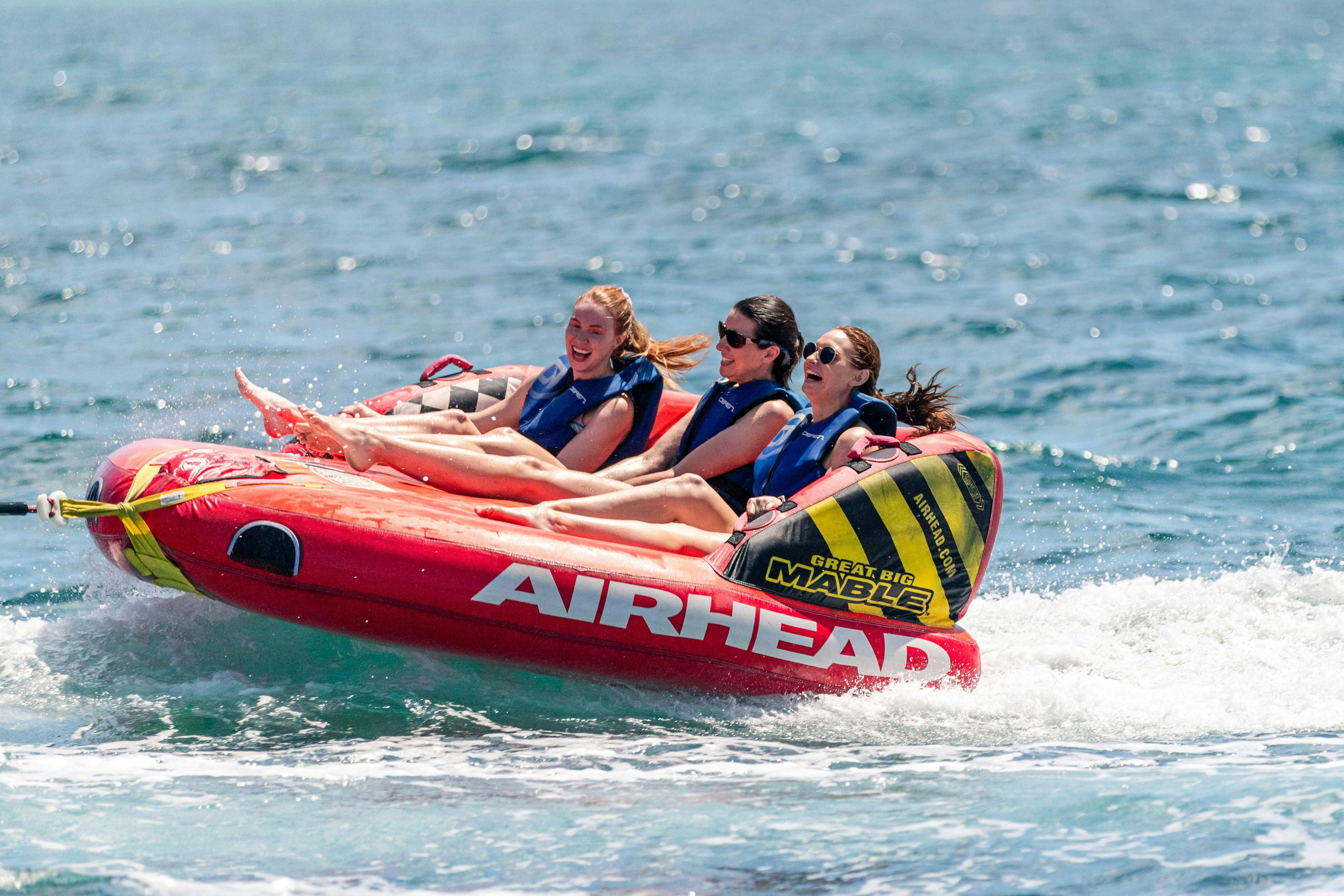 a group of people in a raft aboard MISS STEPHANIE Yacht for Charter