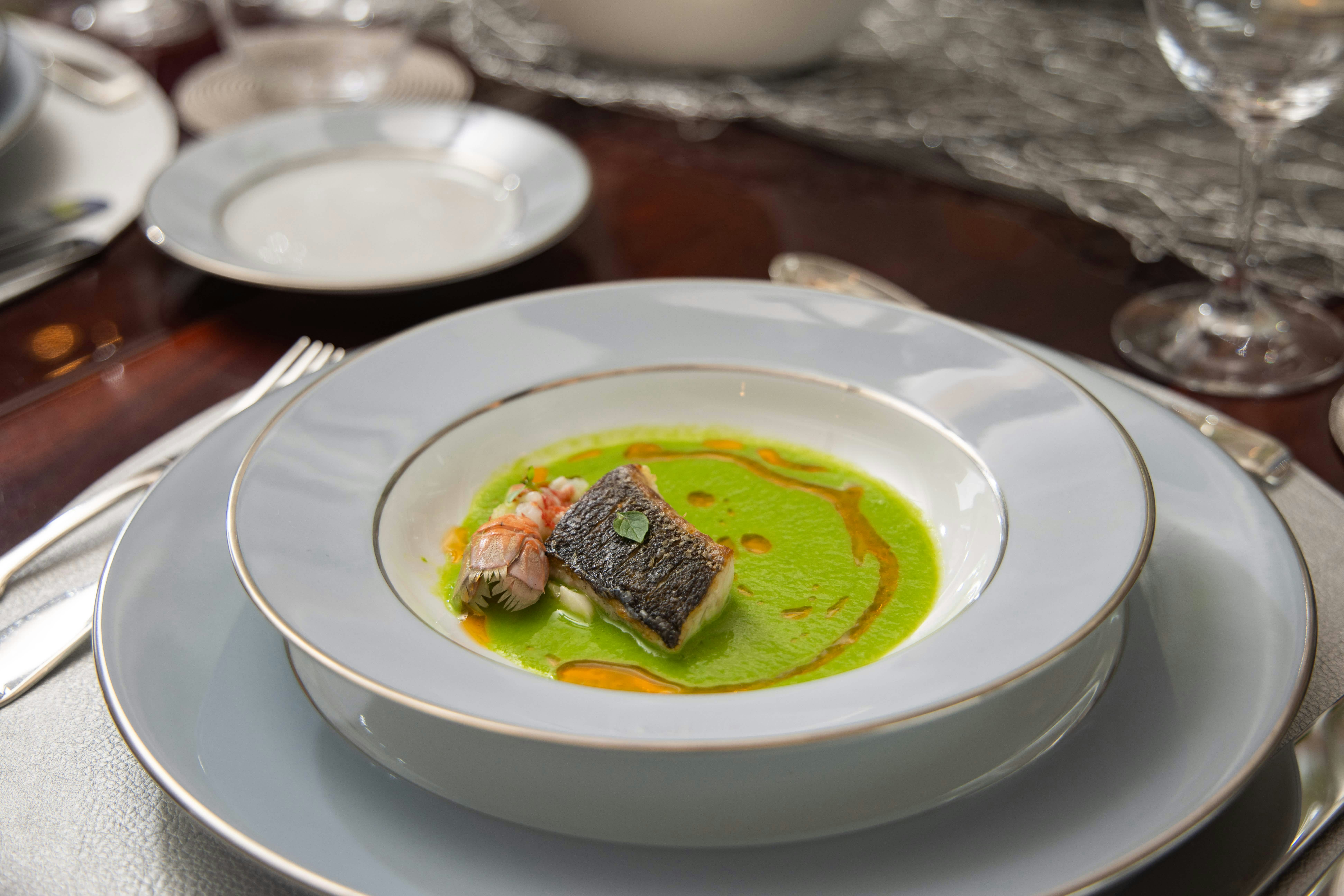a plate of food aboard FABULOUS CHARACTER Yacht for Charter