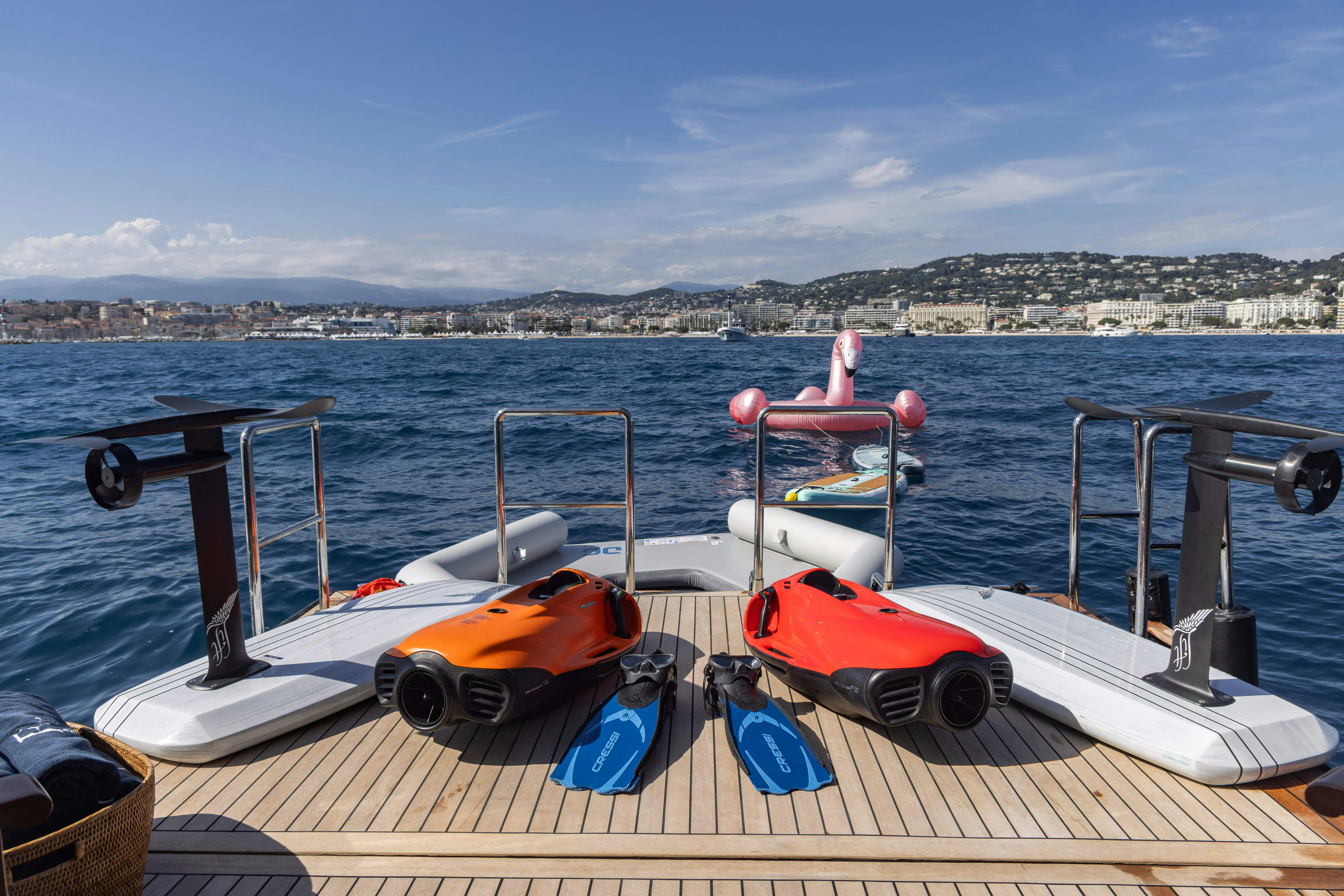 a boat with a life vest on aboard FABULOUS CHARACTER Yacht for Charter