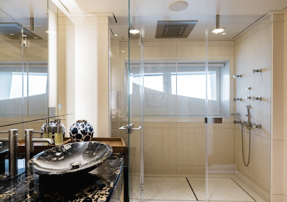 a bathroom with a sink and shower aboard VENTUM MARIS Yacht for Sale