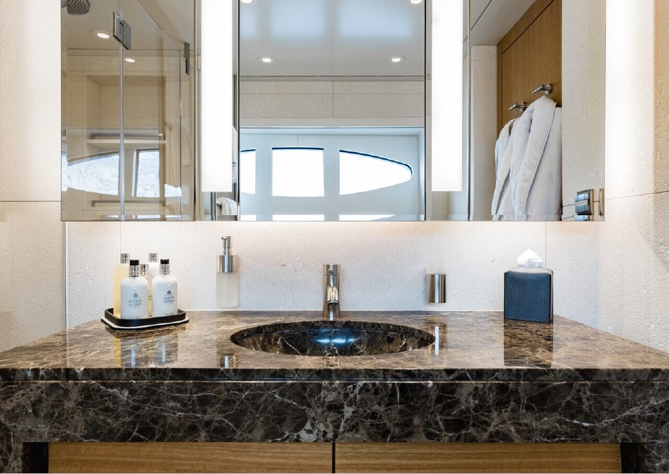 a bathroom with a marble counter top aboard VENTUM MARIS Yacht for Sale