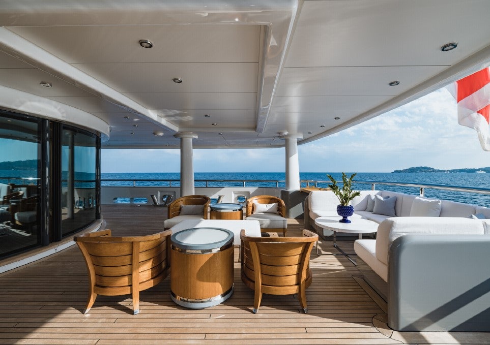 a room with a table and chairs aboard VENTUM MARIS Yacht for Sale