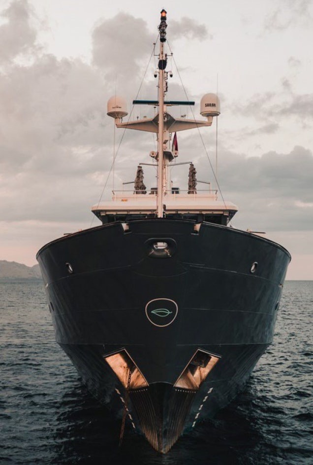 a large ship in the water aboard AQUA BLU Yacht for Charter