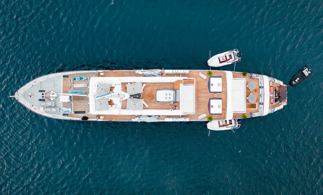 a high angle view of a ship aboard AQUA BLU Yacht for Charter