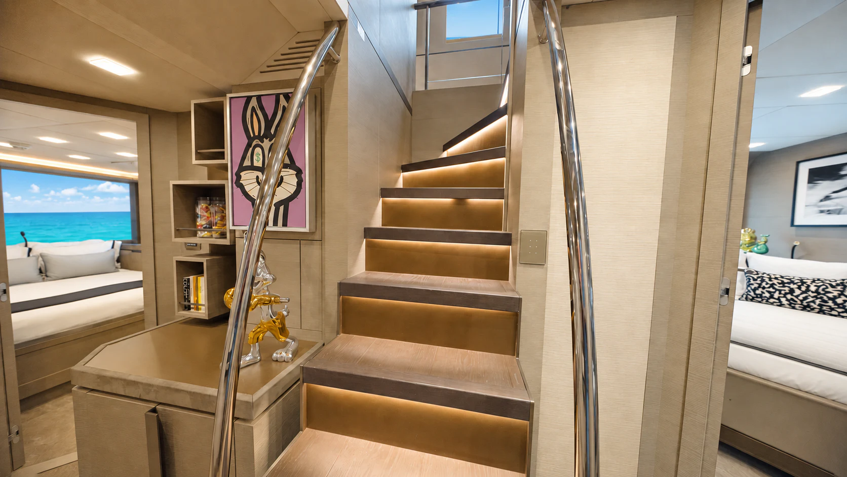 a staircase in a room aboard CIELO NERO Yacht for Charter