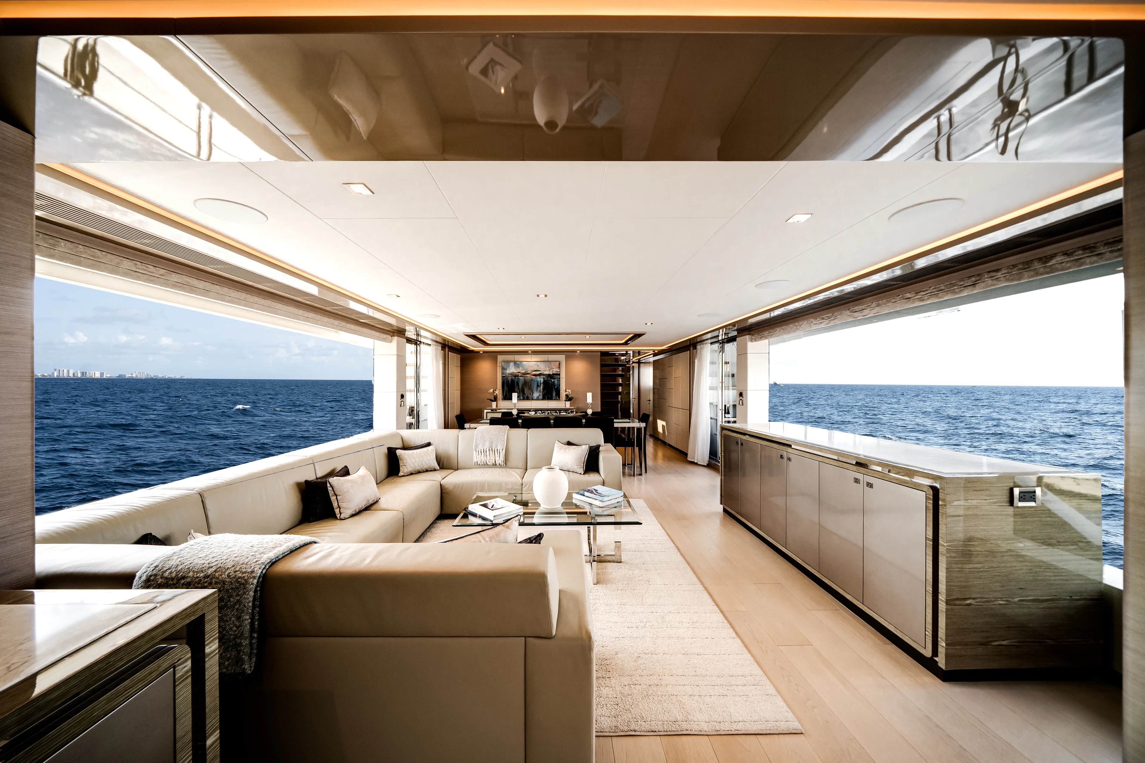 a room with a view of the ocean and the ocean aboard JUST A VACATION Yacht for Sale