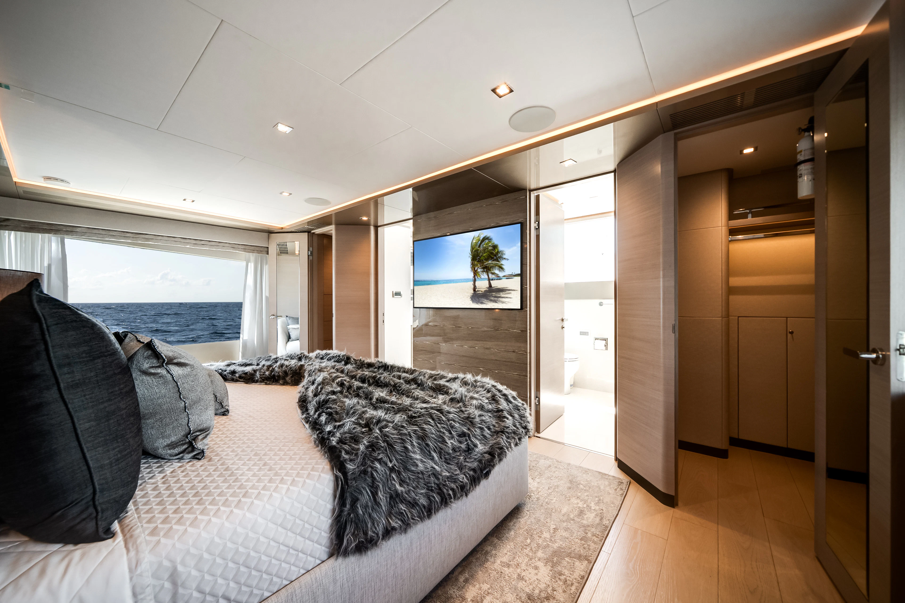 a couch in a room aboard JUST A VACATION Yacht for Sale