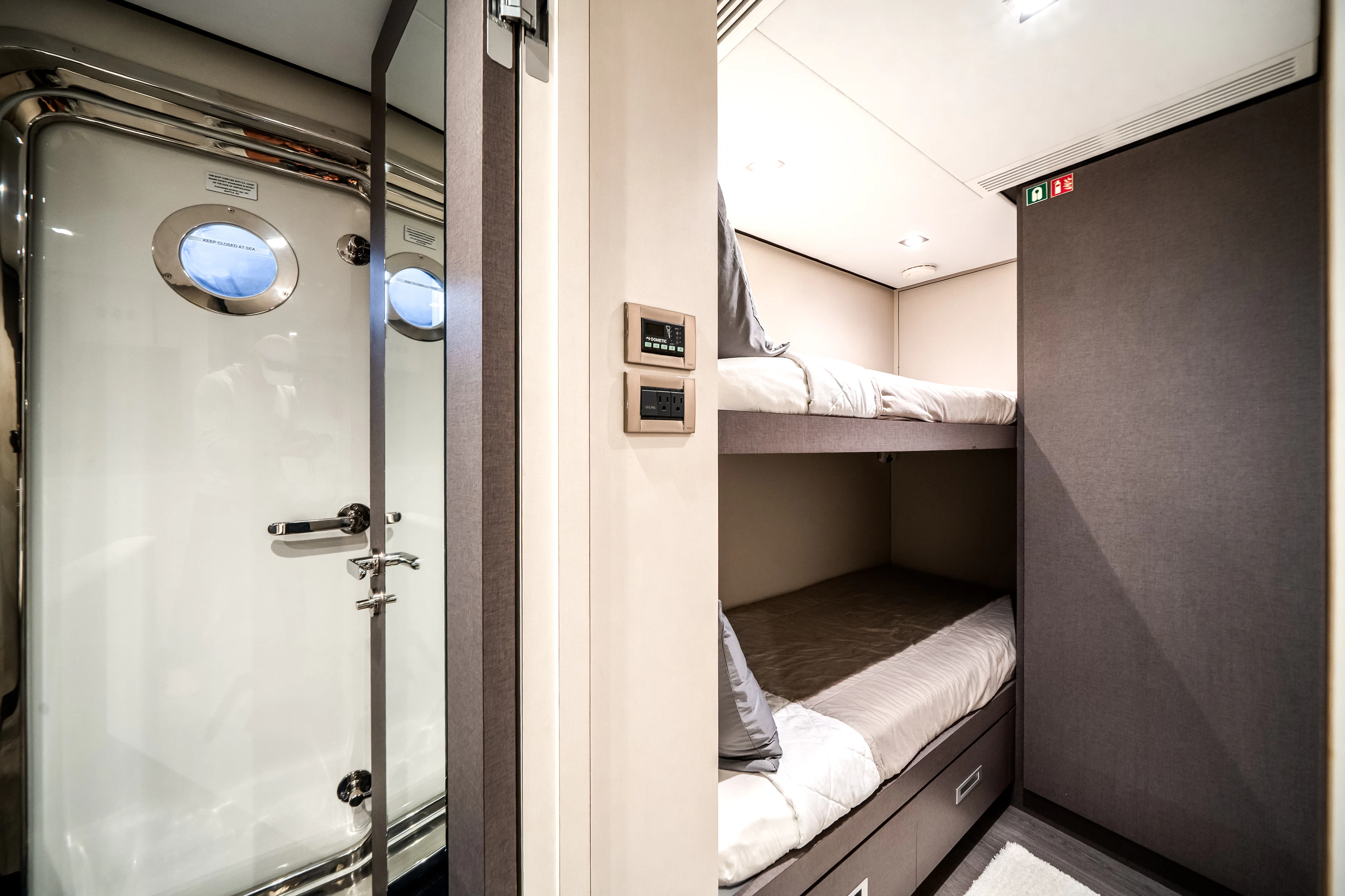 a bed in a room aboard JUST A VACATION Yacht for Sale