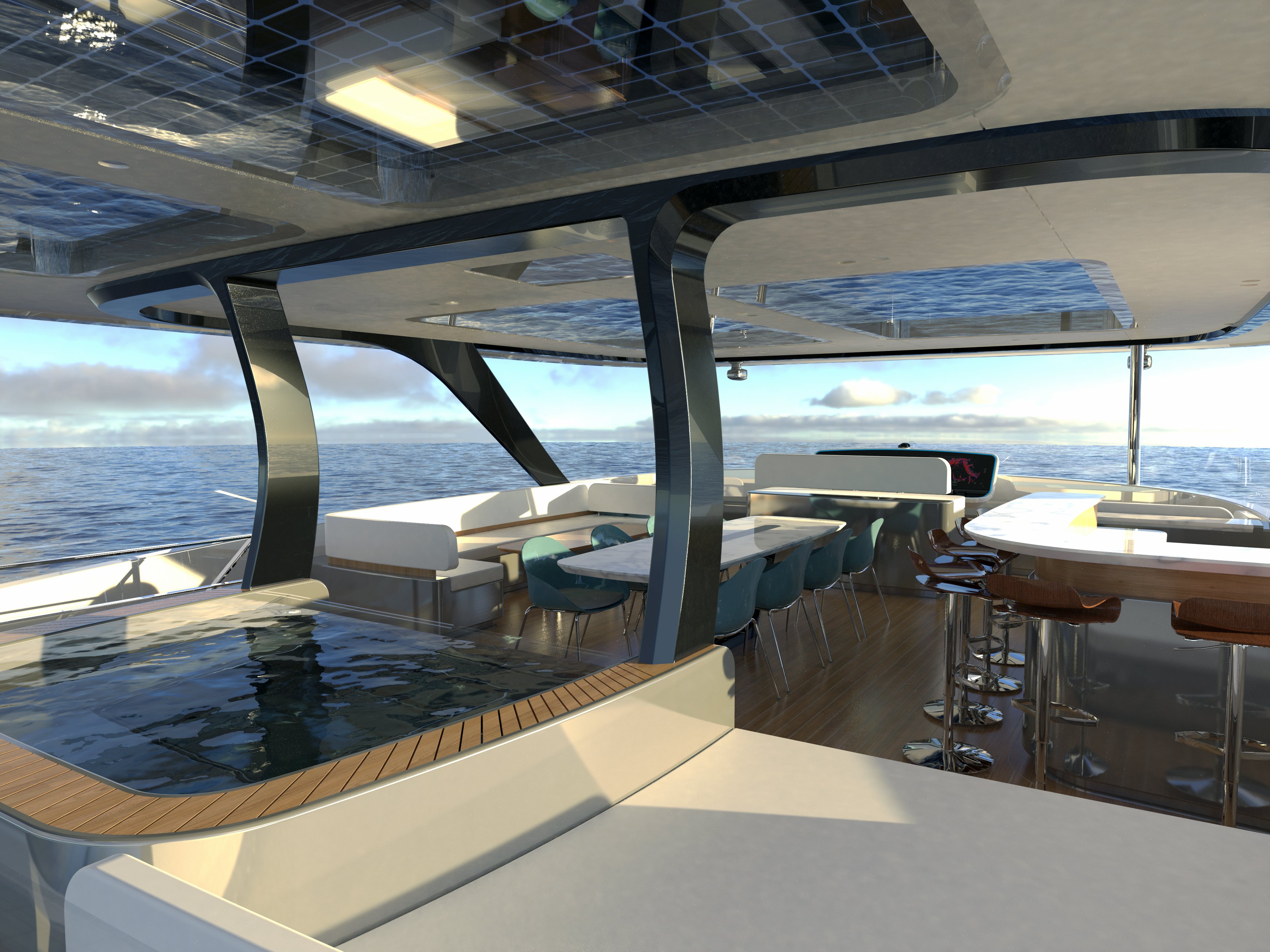 a room with a large window and a view of the water aboard HS 80 Yacht for Sale