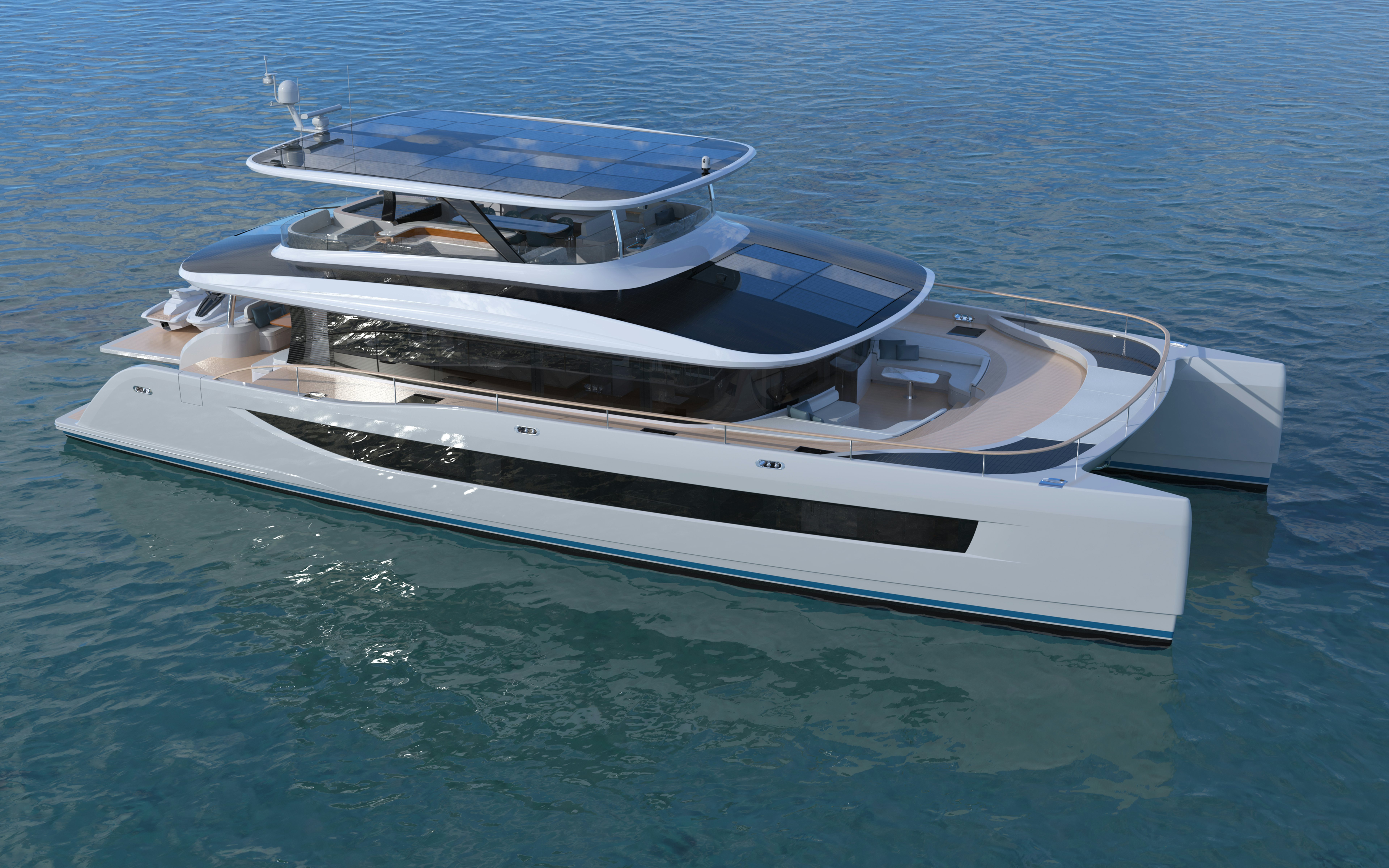 a white boat on the water aboard HS 80 Yacht for Sale