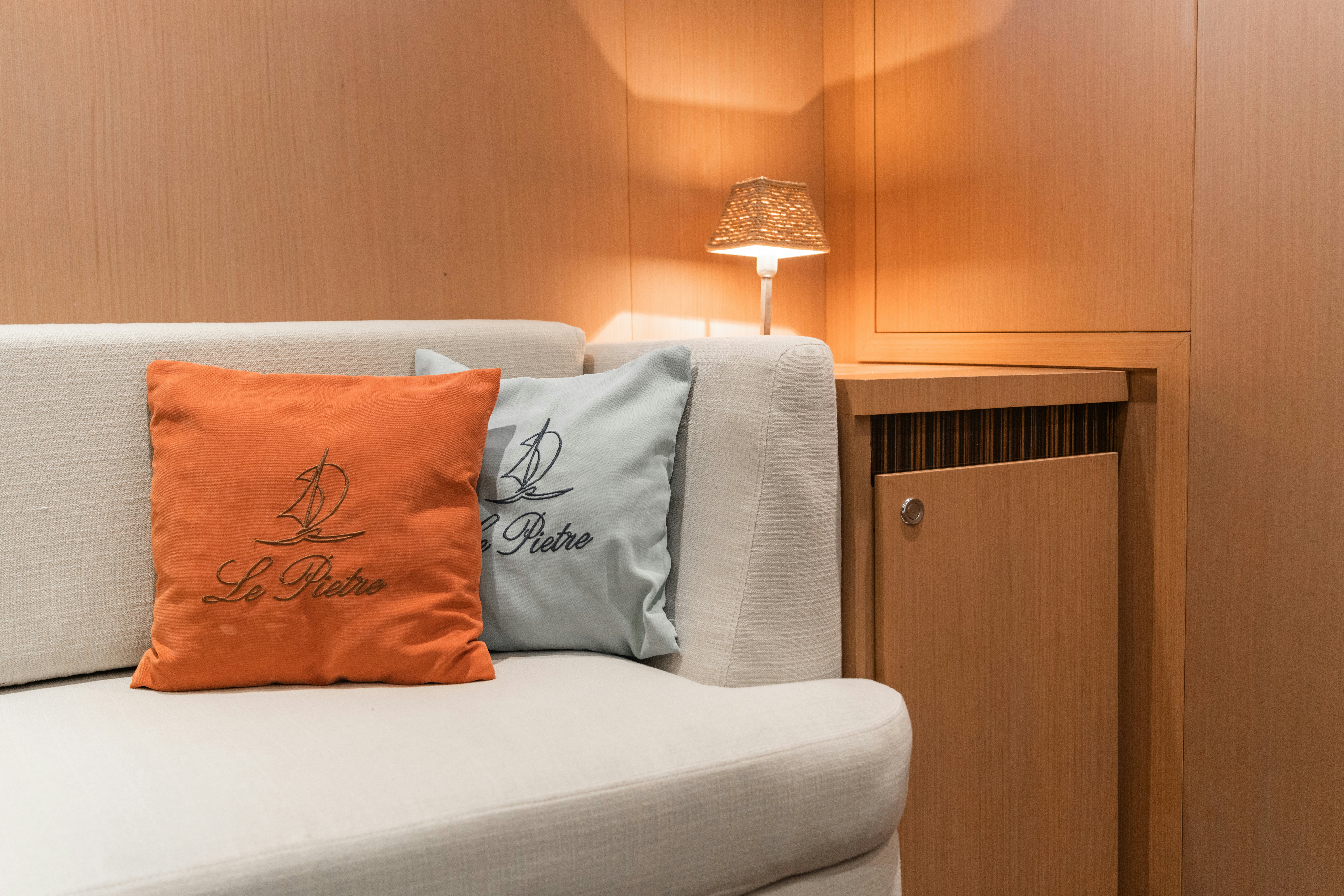 pillows on a bed aboard LE PIETRE Yacht for Sale