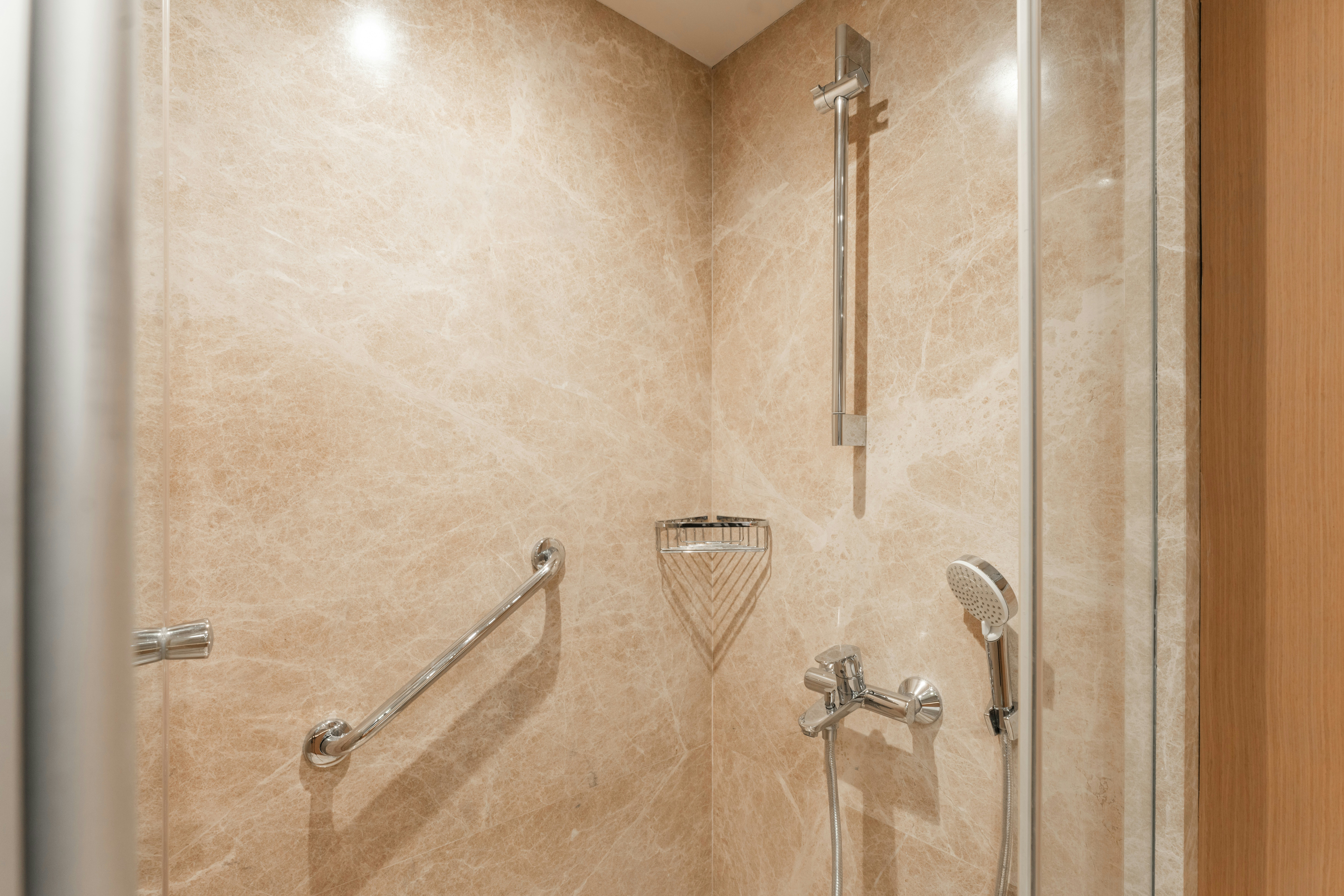a shower with a glass door aboard LE PIETRE Yacht for Sale