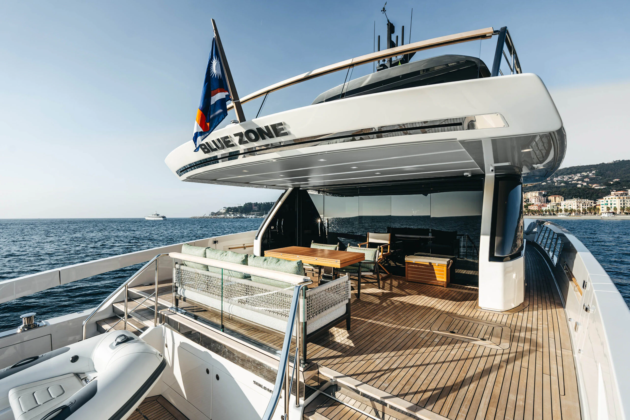 a boat on a deck aboard BLUE ZONE Yacht for Sale