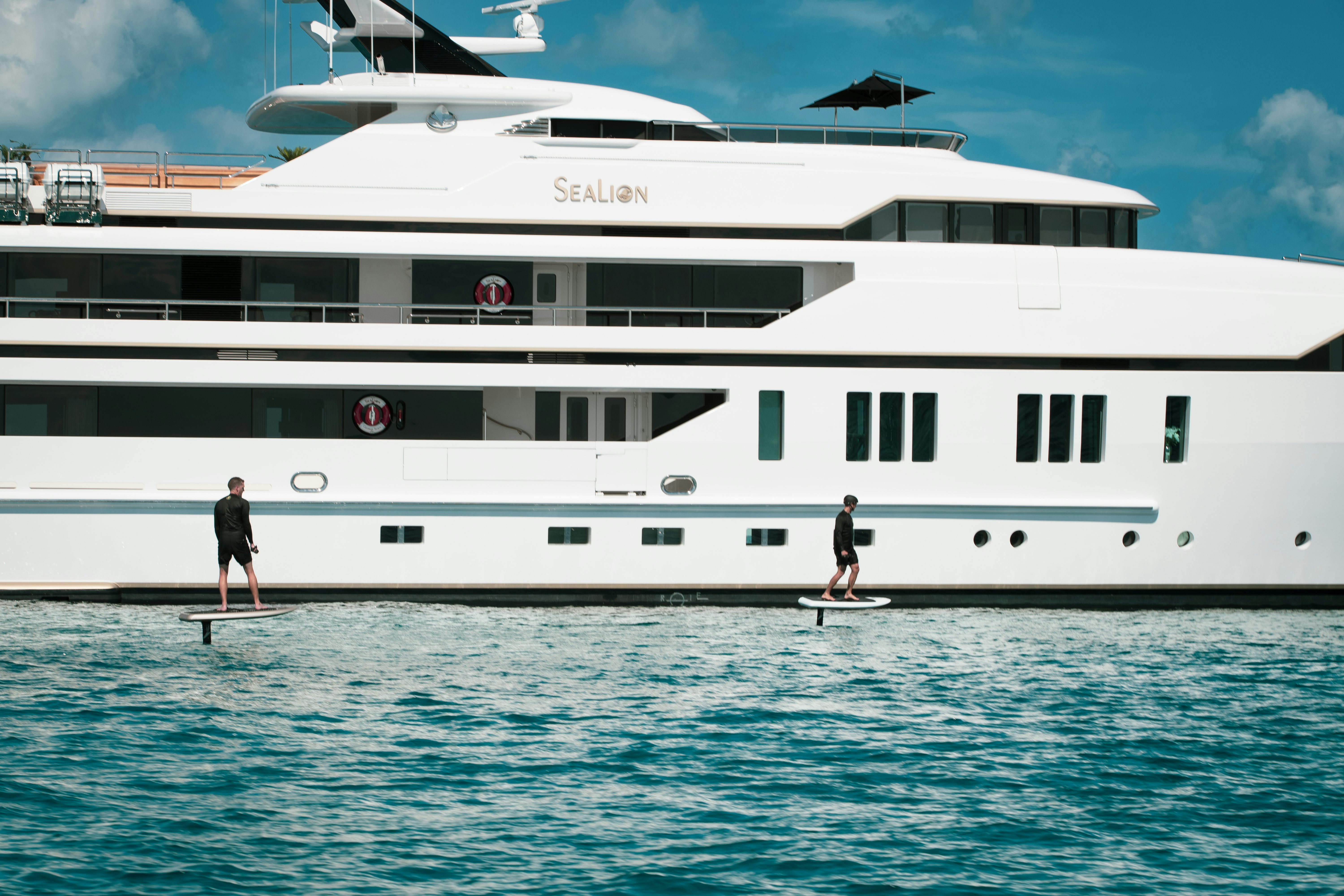 a person walking on a boat aboard SEALION Yacht for Charter
