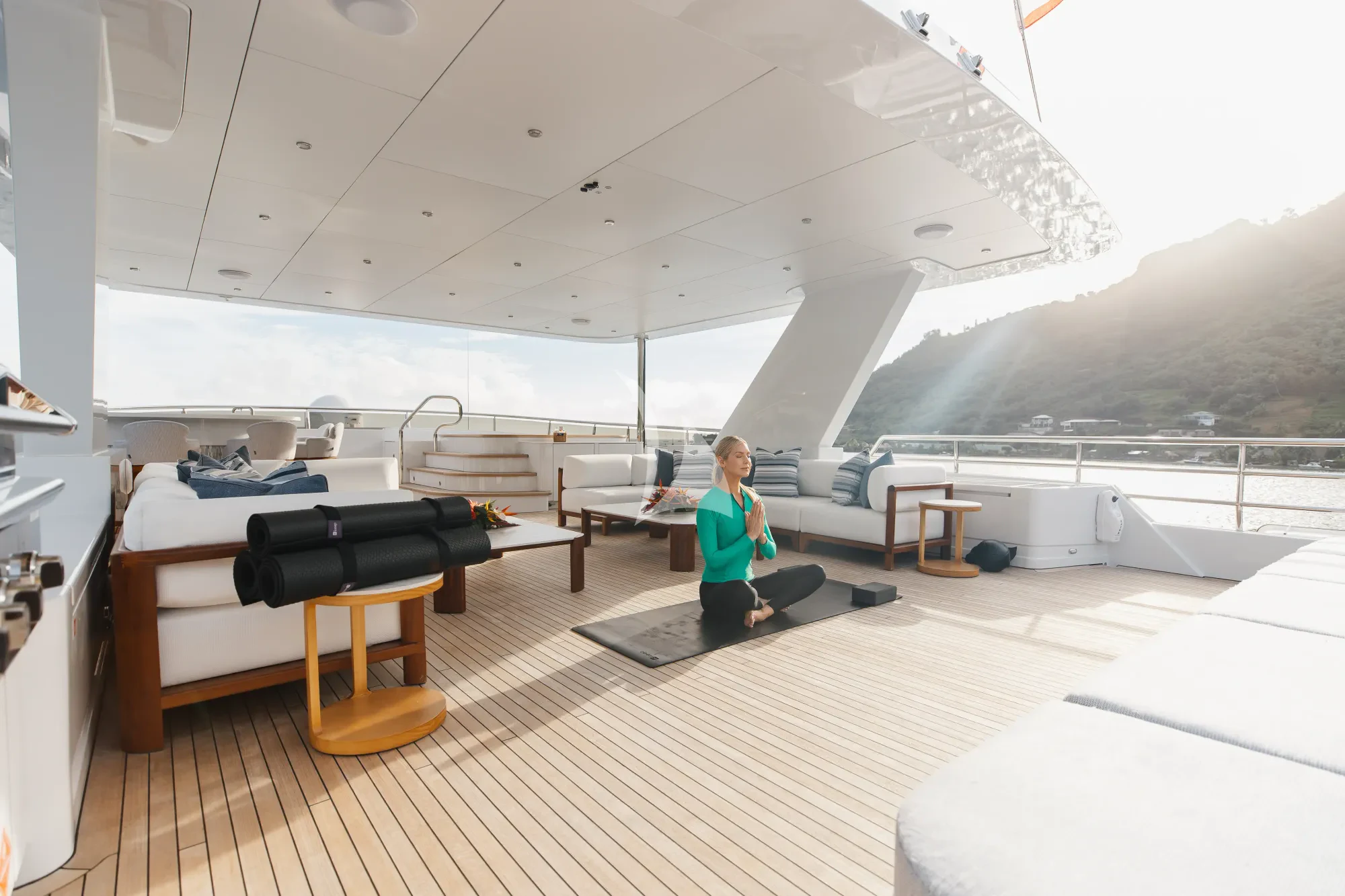 a person standing in a room aboard LIMITED RISKS Yacht for Charter