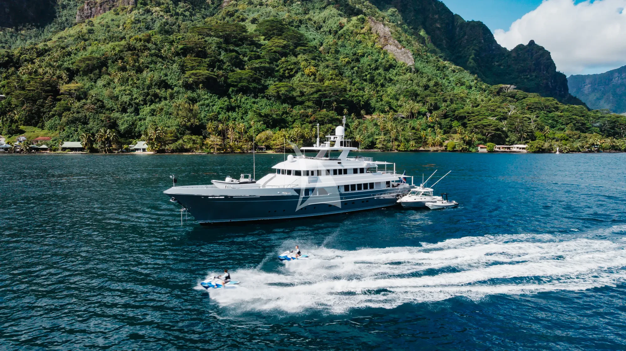 a boat on the water aboard LIMITED RISKS Yacht for Charter