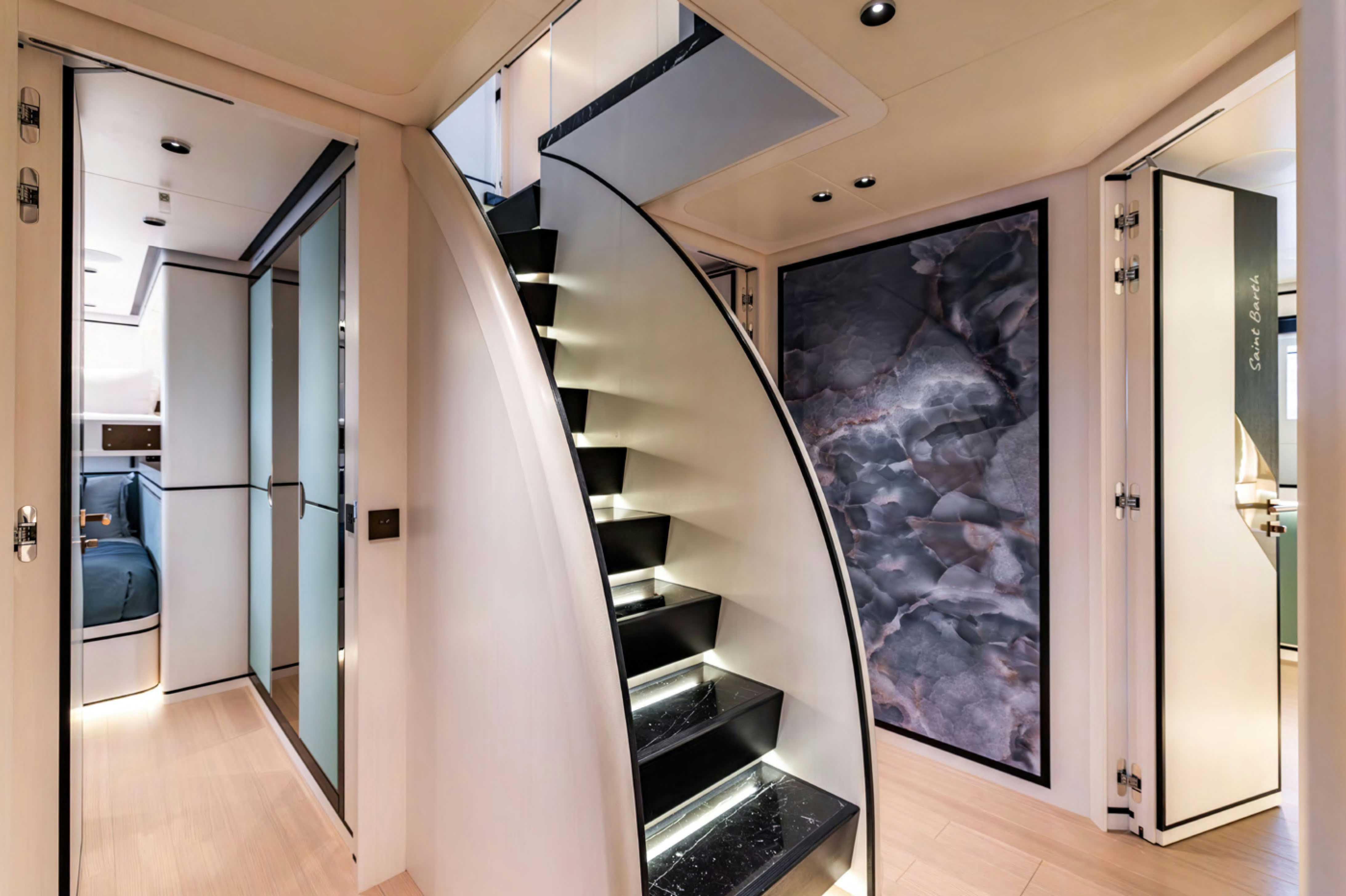 a room with a glass wall aboard FELICITA Yacht for Charter