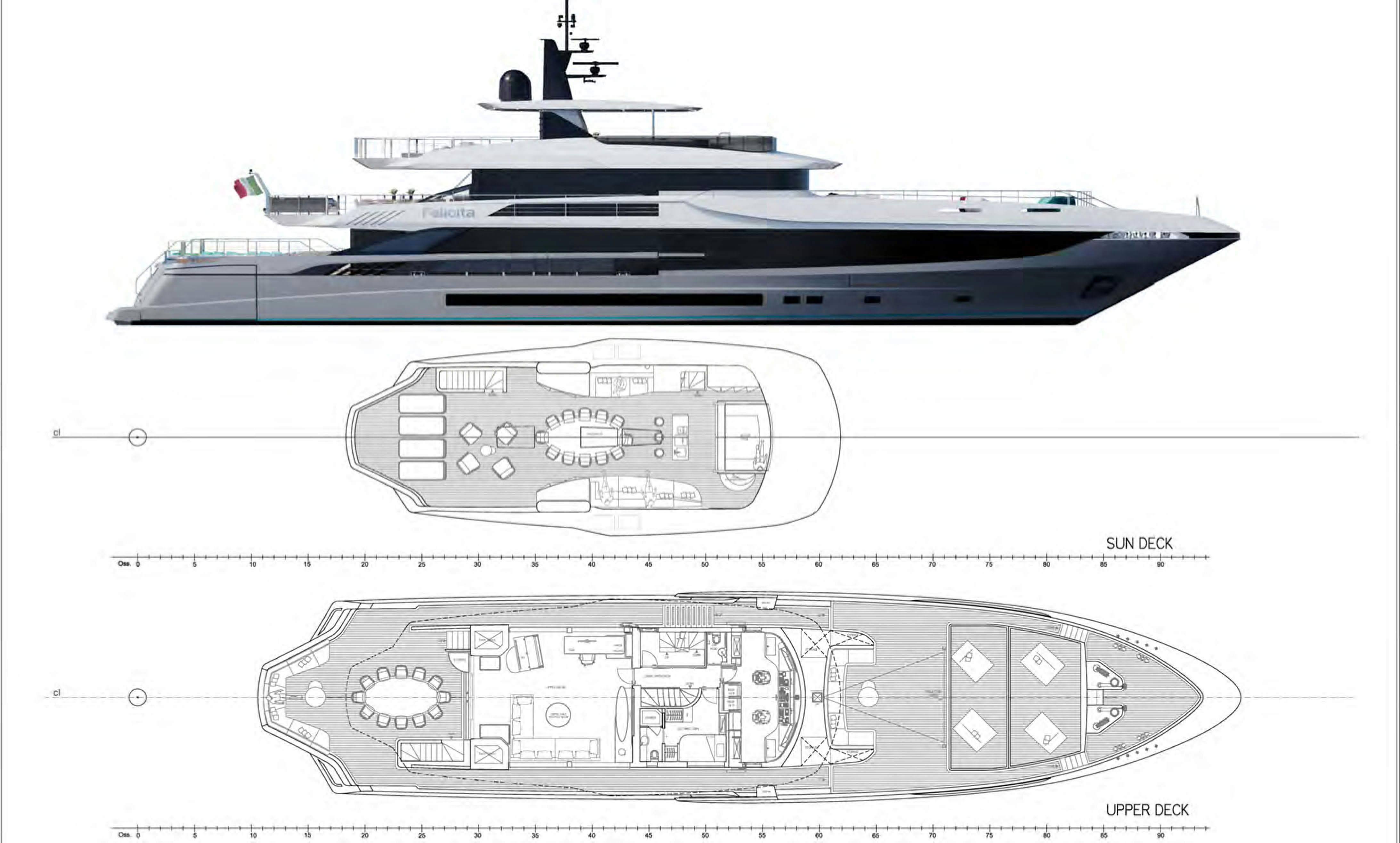 diagram, engineering drawing aboard FELICITA Yacht for Charter