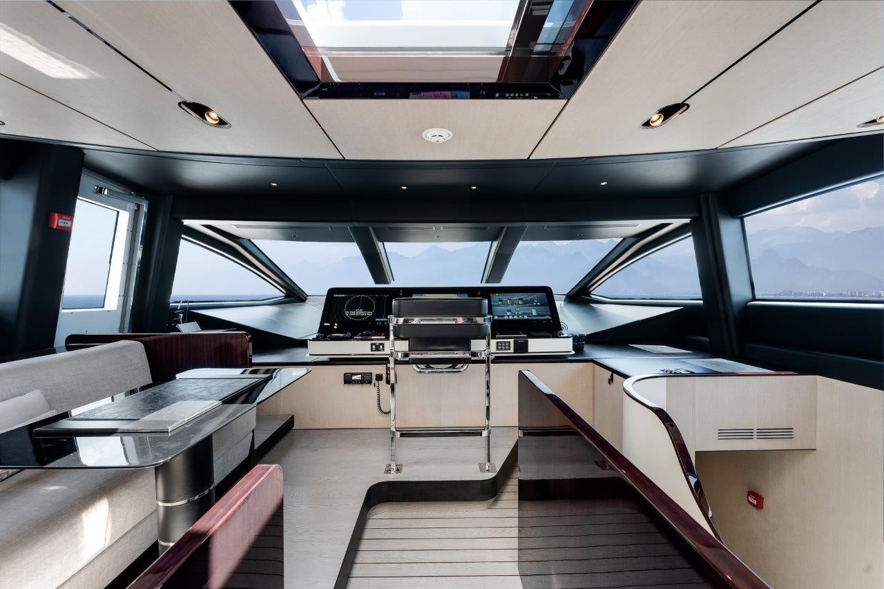 inside of a vehicle aboard AMICO Yacht for Sale