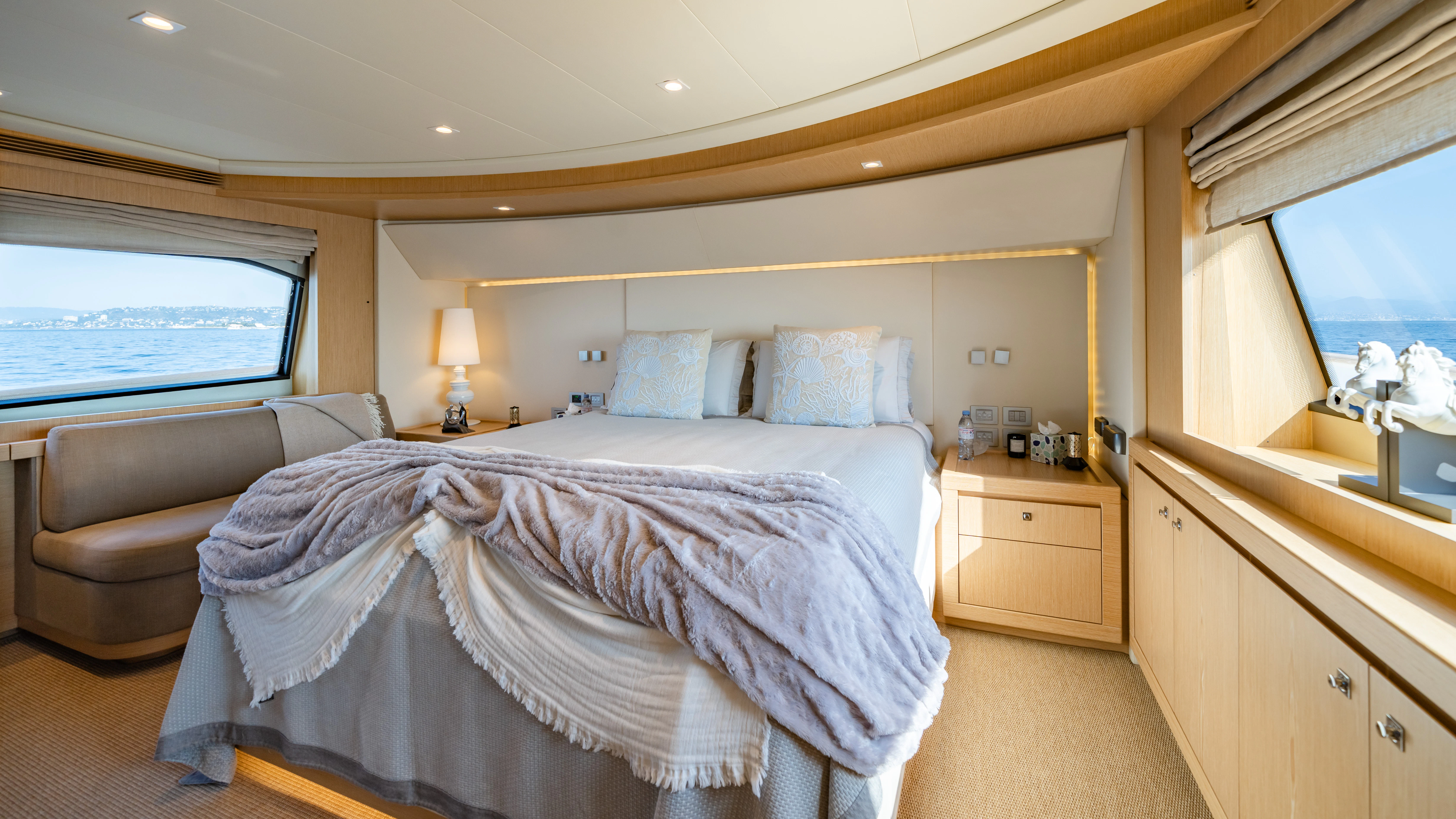 a bed in a room aboard GIADA Yacht for Sale