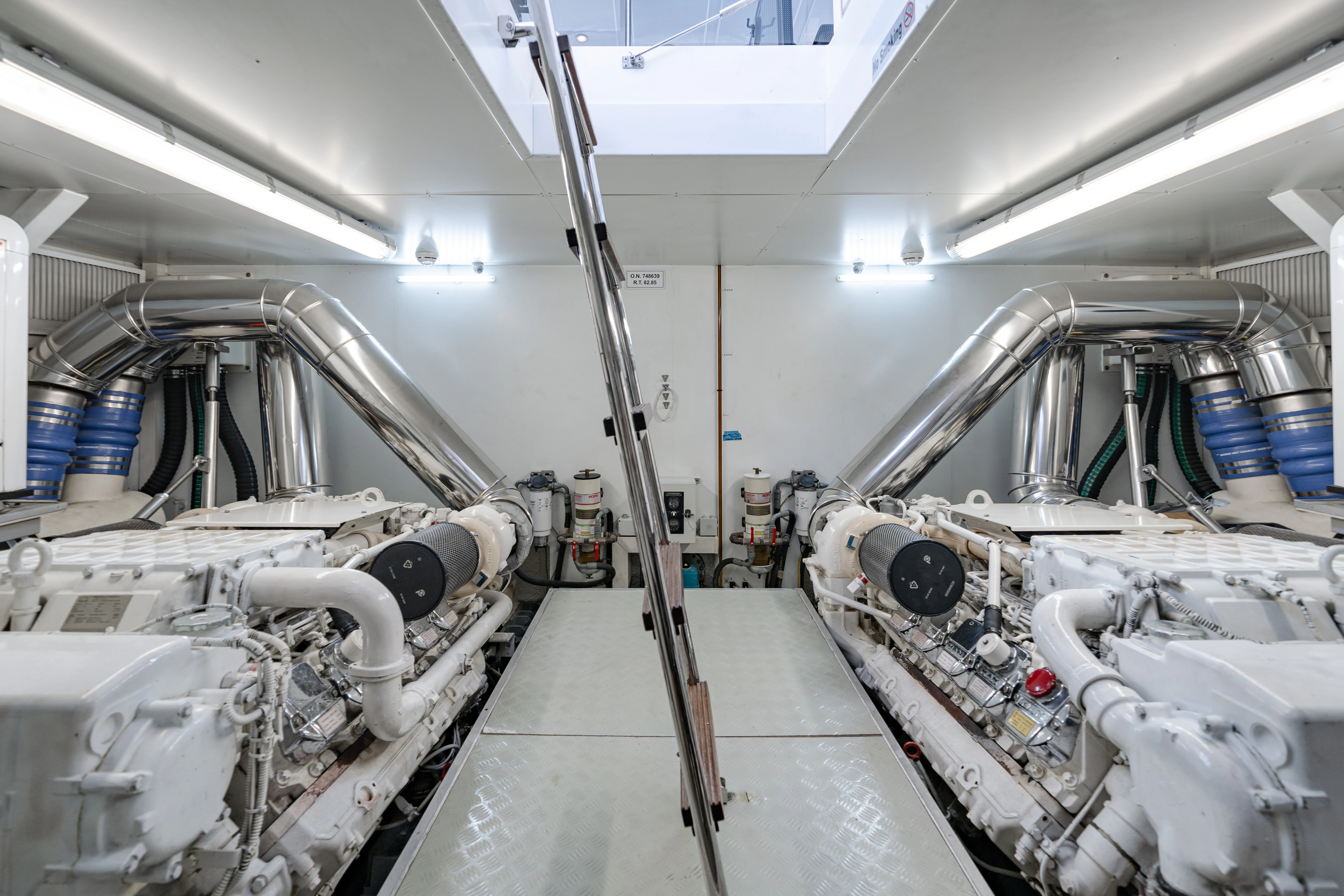 a room with several pipes aboard GIADA Yacht for Sale