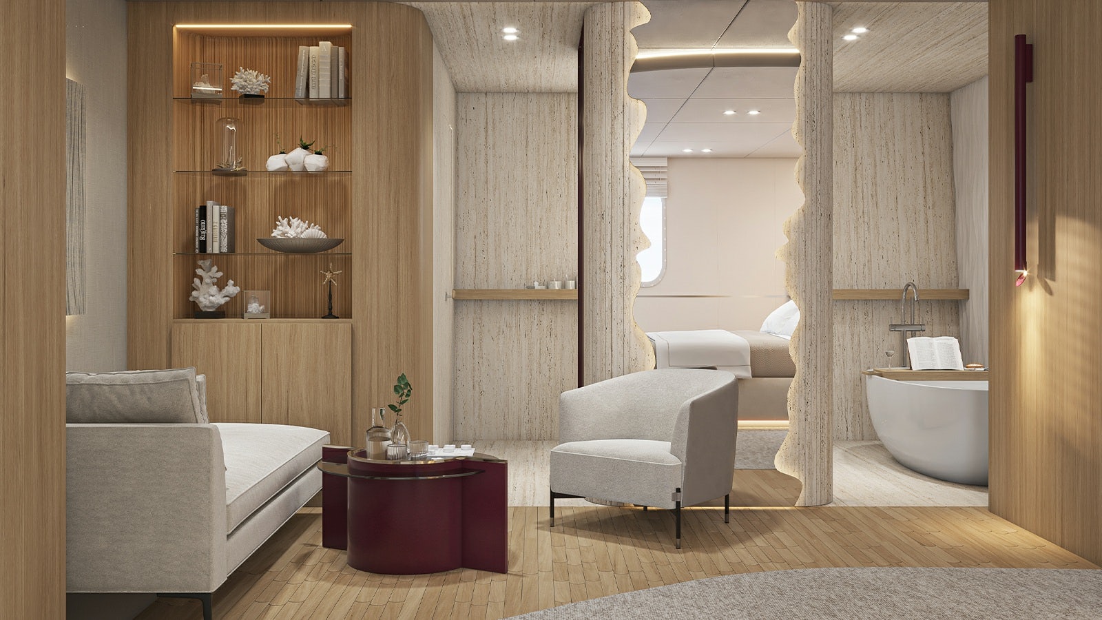 a room with a couch and a table aboard REPOSADO Yacht for Charter