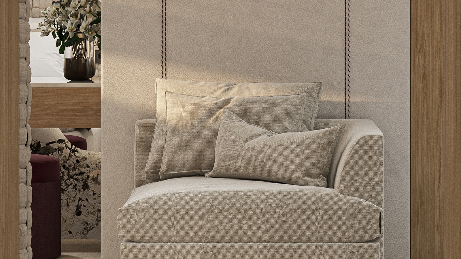 a couch with pillows aboard REPOSADO Yacht for Charter