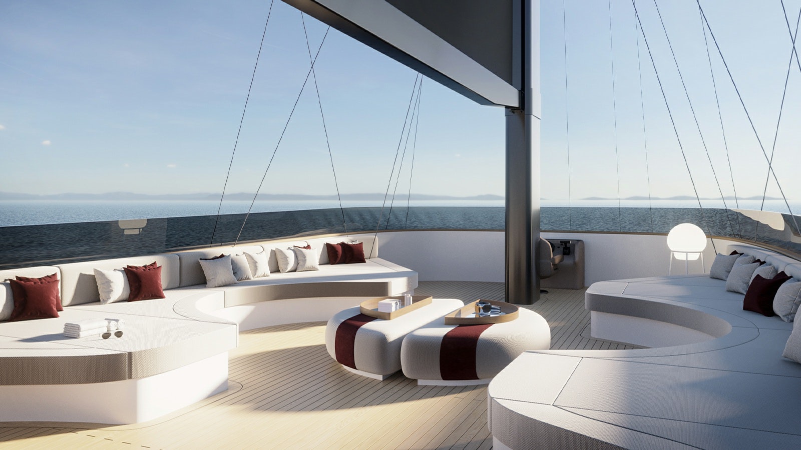 a room with a large window aboard REPOSADO Yacht for Charter