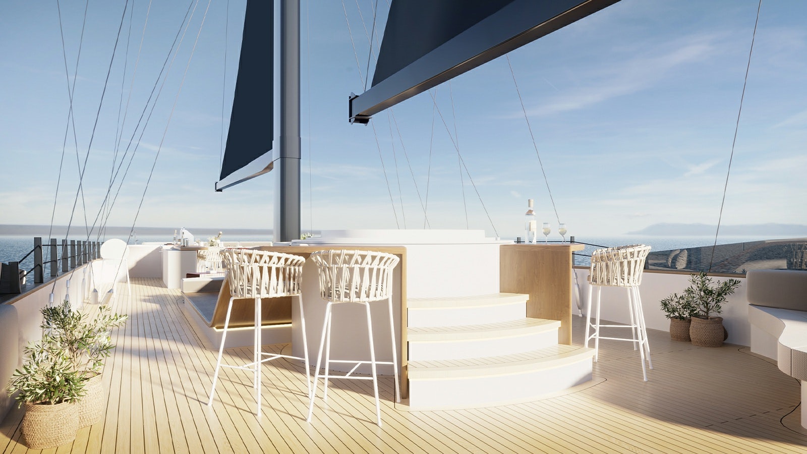 a table and chairs on a deck aboard REPOSADO Yacht for Charter