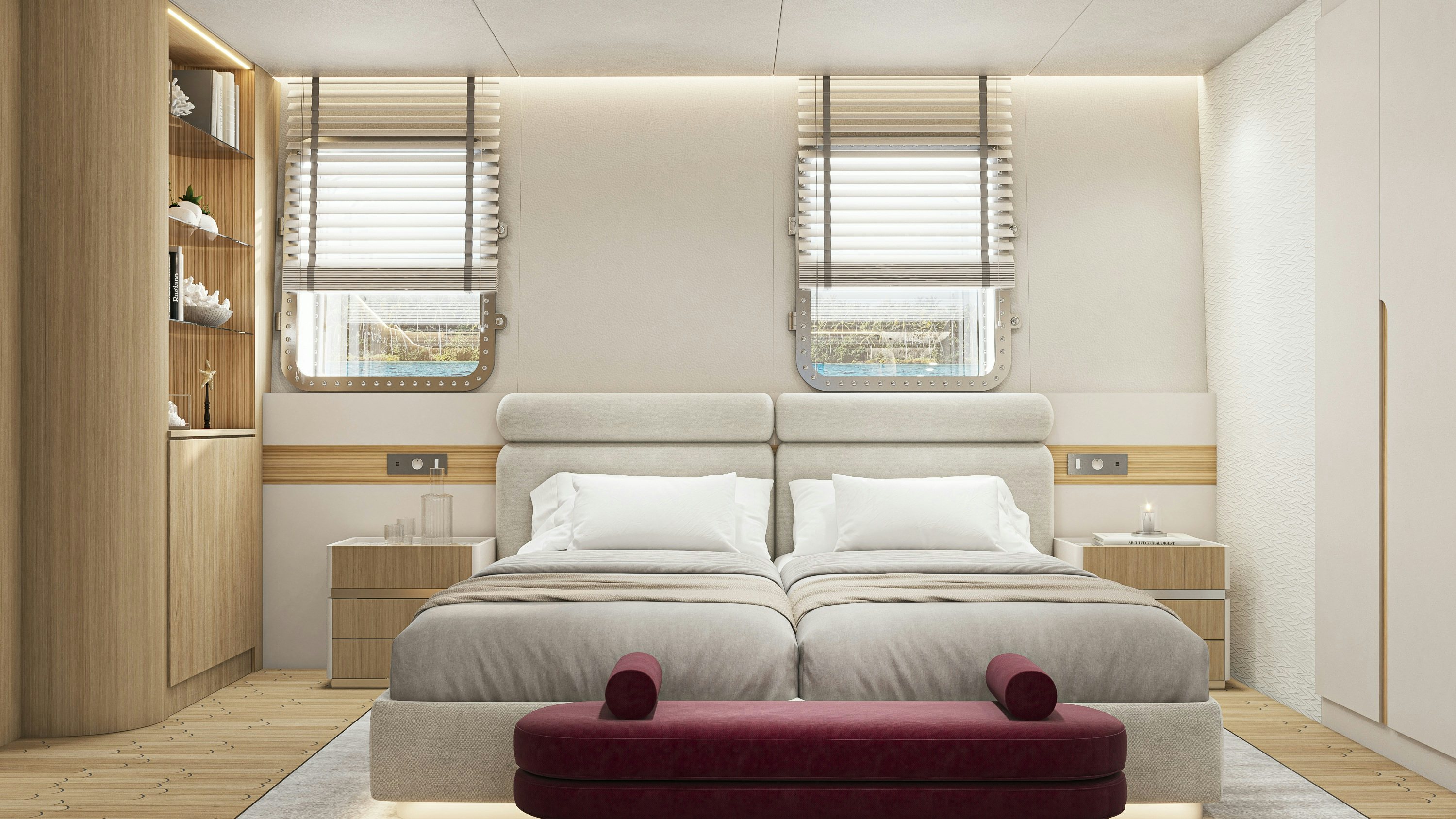 a large white couch in a room aboard REPOSADO Yacht for Charter