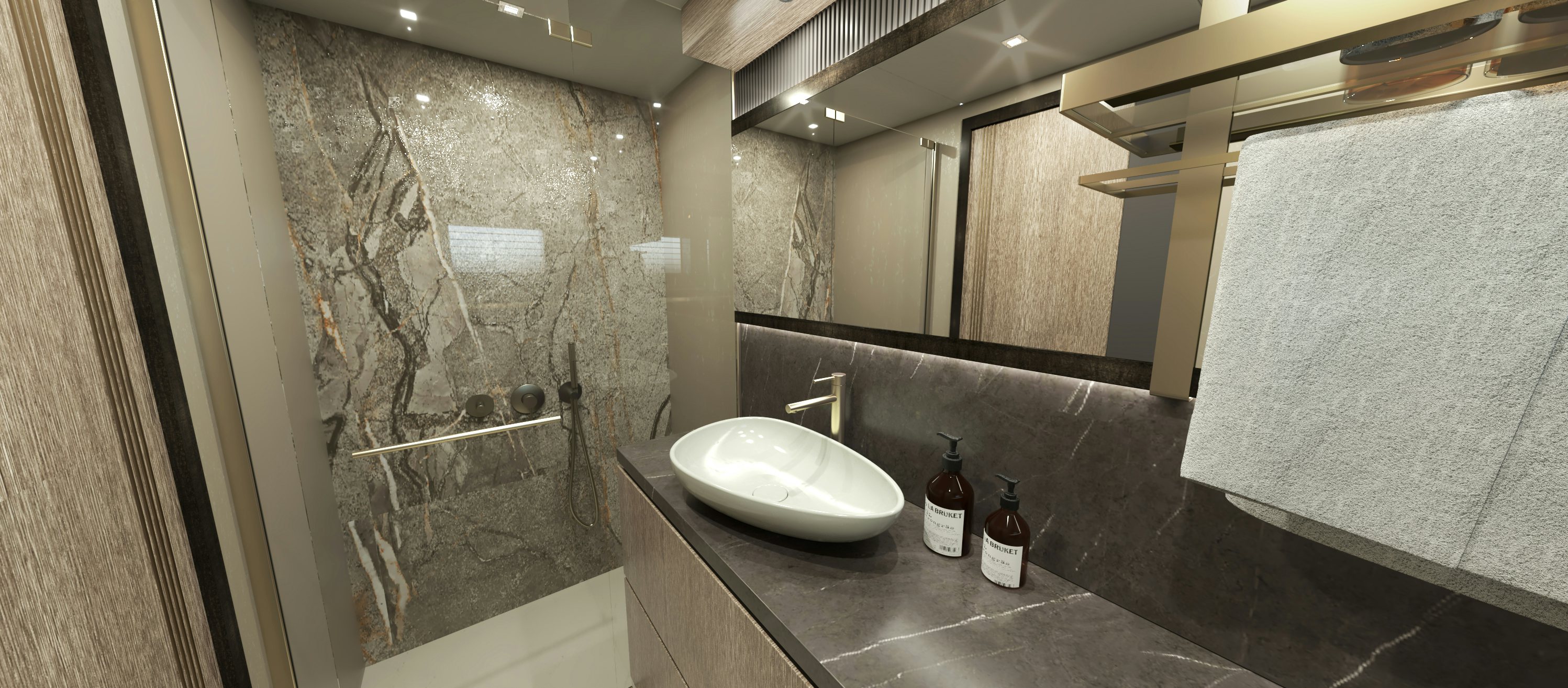 a bathroom with a sink and a bathtub aboard KANDO 110 Yacht for Sale