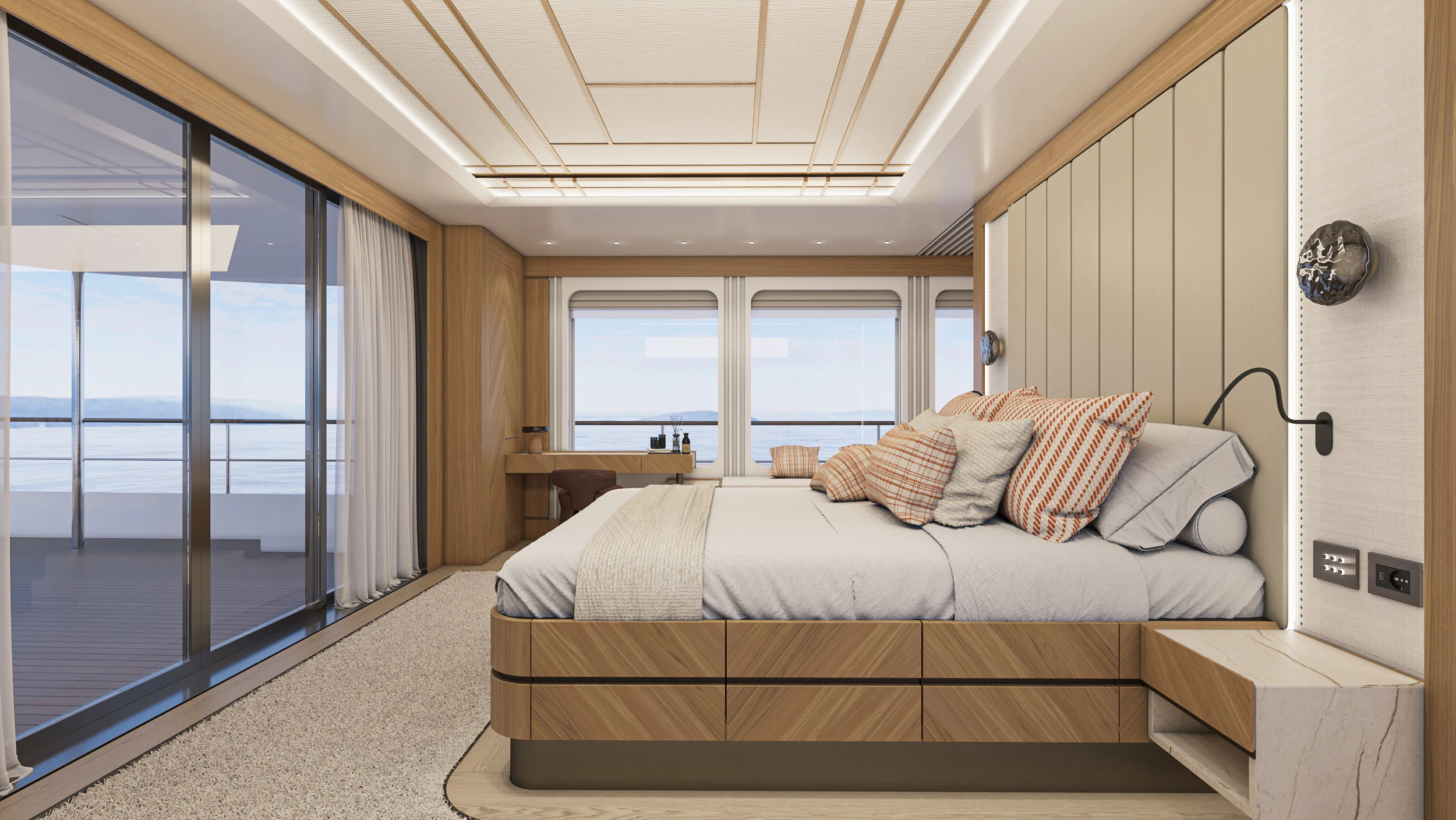 a bed in a room aboard NUMARINE 38XPC Yacht for Sale