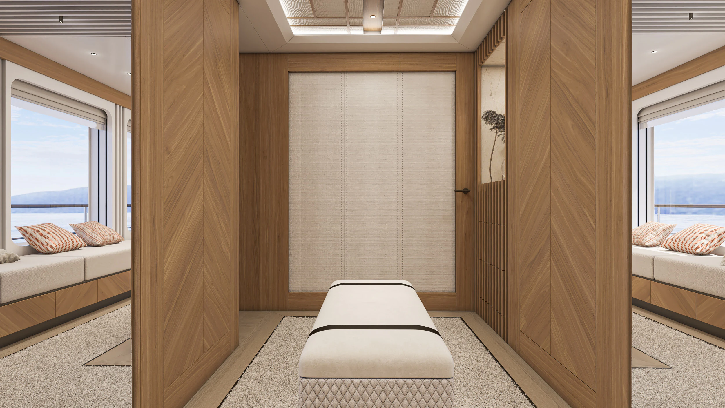 a room with a bed and a window aboard NUMARINE 38XPC Yacht for Sale