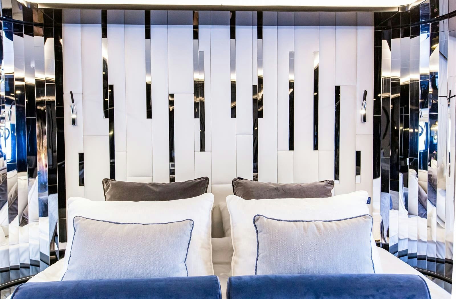 a couch in a room aboard LEVANNA Yacht for Sale