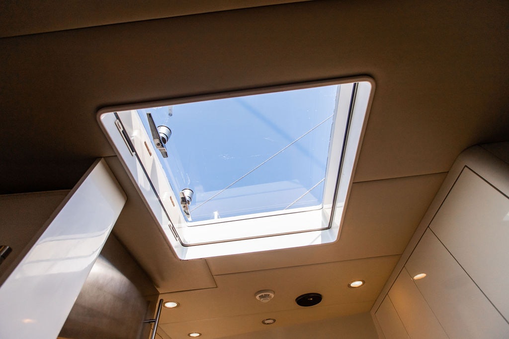 a view of the sky through a window aboard CABOCHON Yacht for Sale