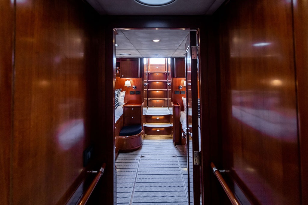 a train with wooden doors aboard CABOCHON Yacht for Sale