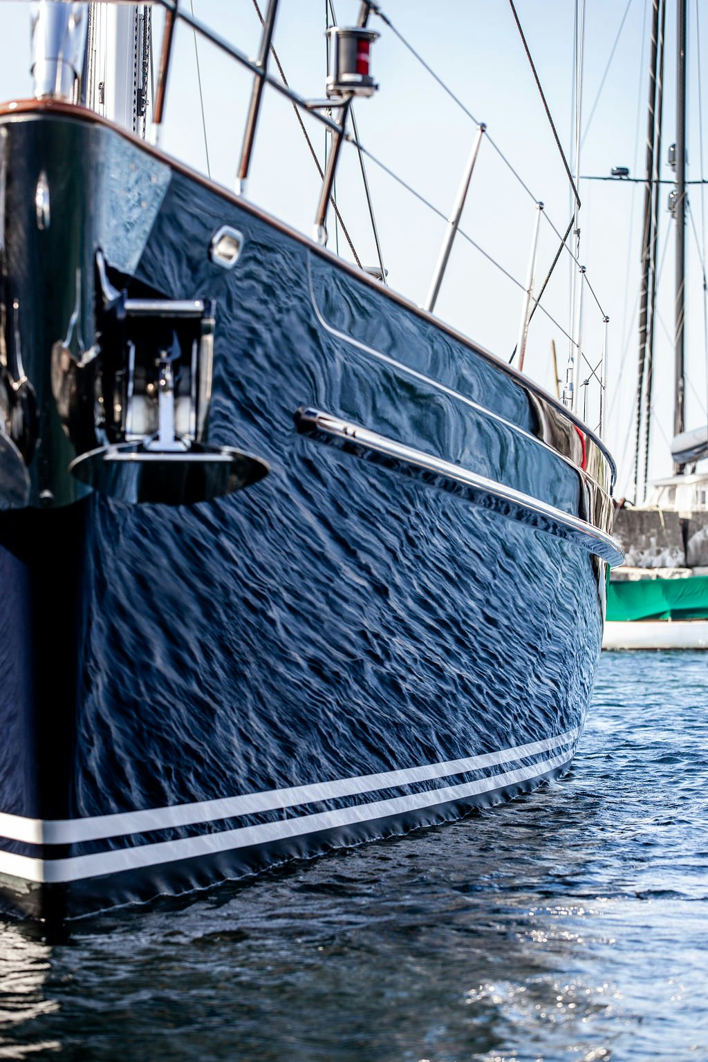 a large blue boat aboard CABOCHON Yacht for Sale