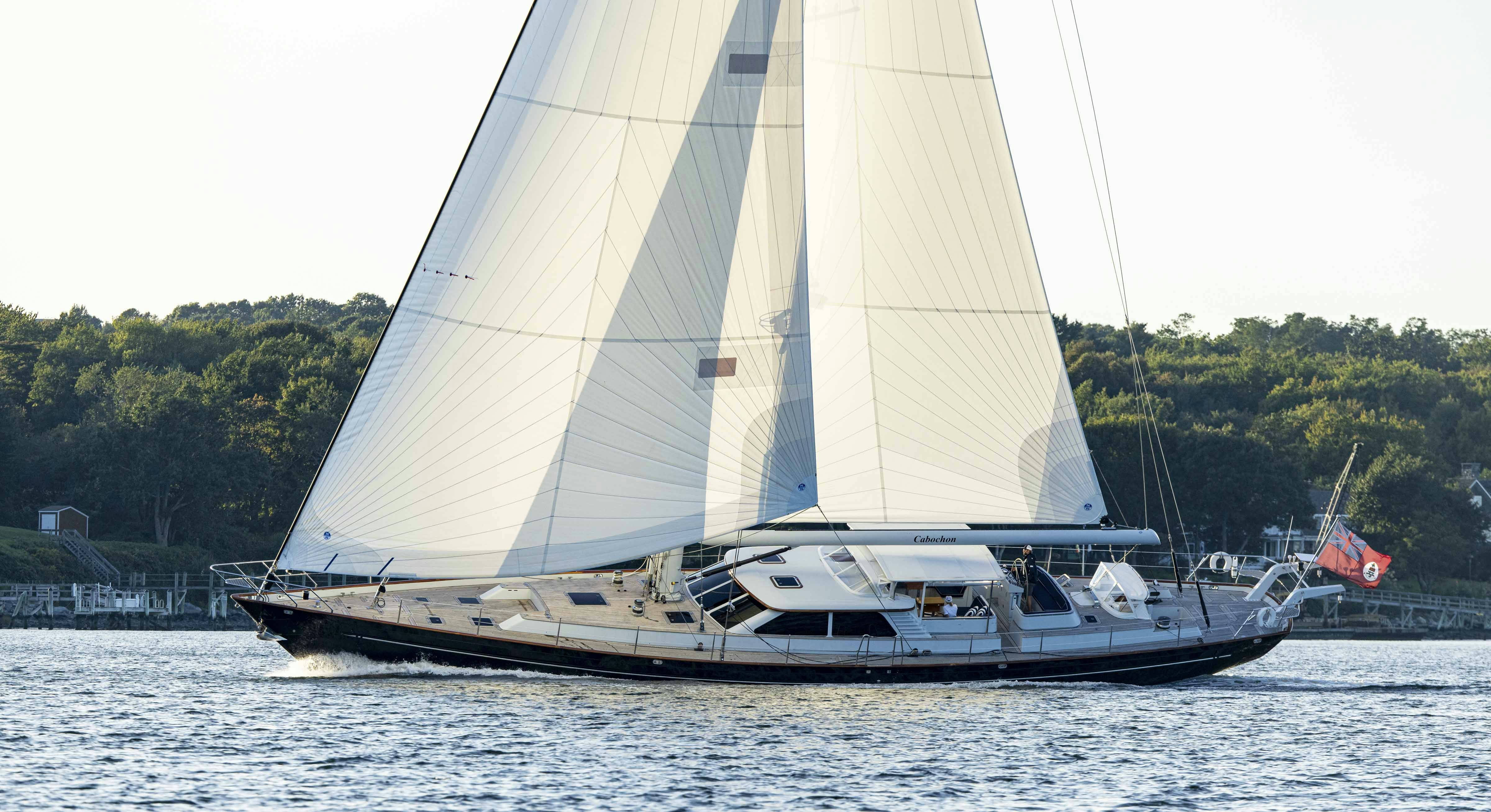 a sailboat on the water aboard CABOCHON Yacht for Sale