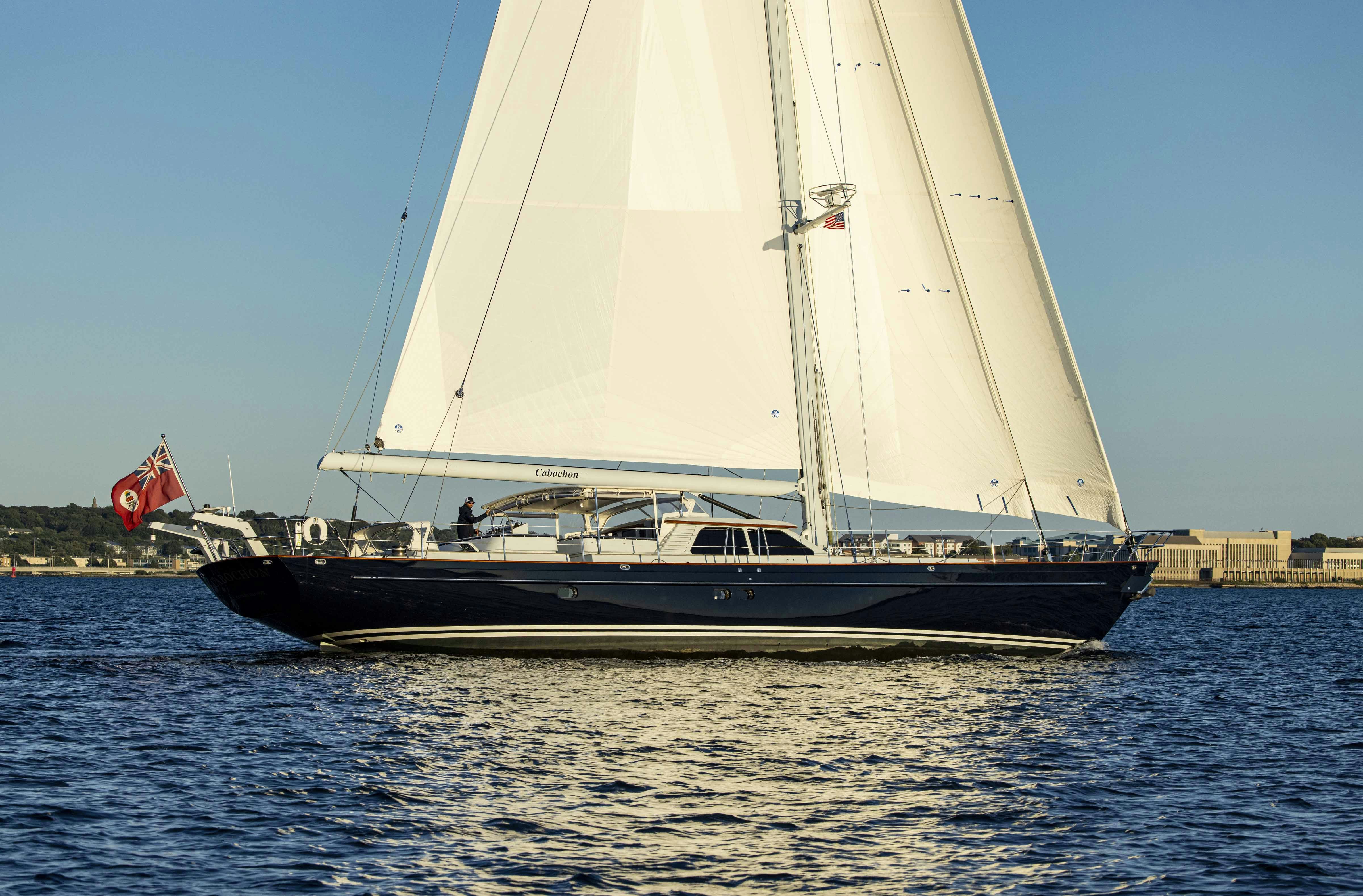 a sailboat on the water aboard CABOCHON Yacht for Sale