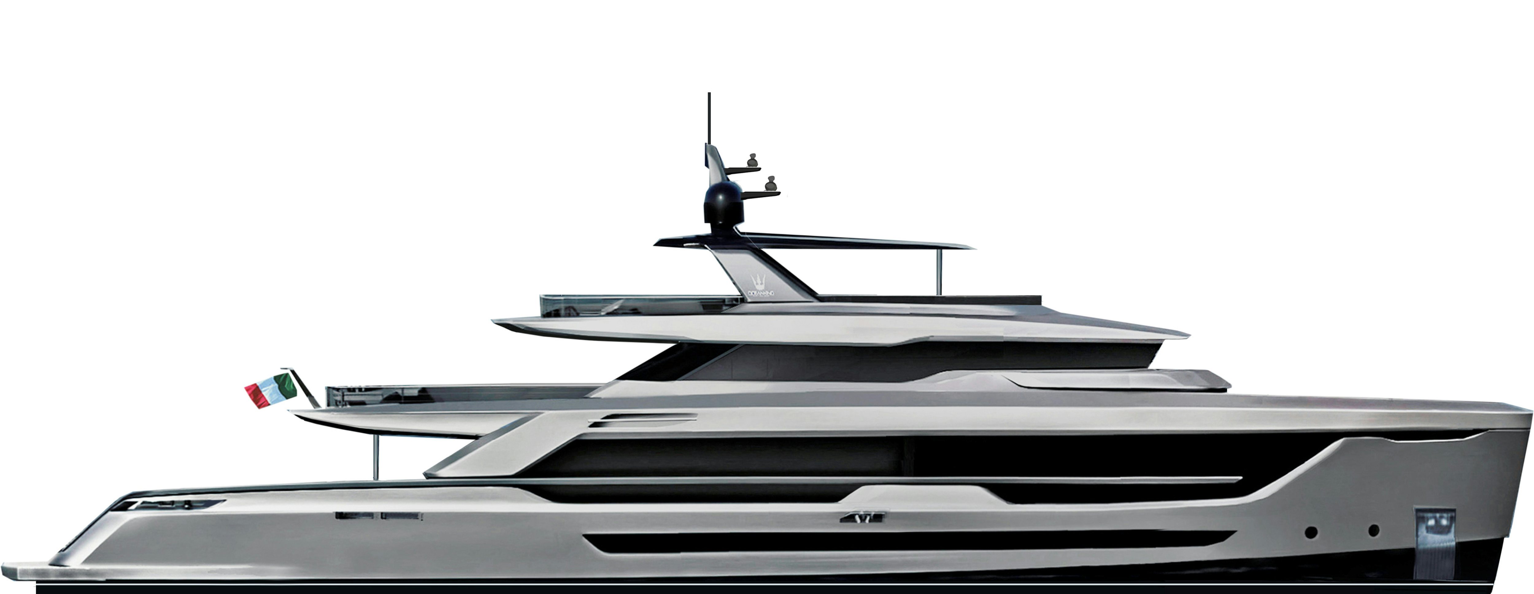 a black and white photo of a jet aboard OCEAN KING DUCALE 140 Yacht for Sale