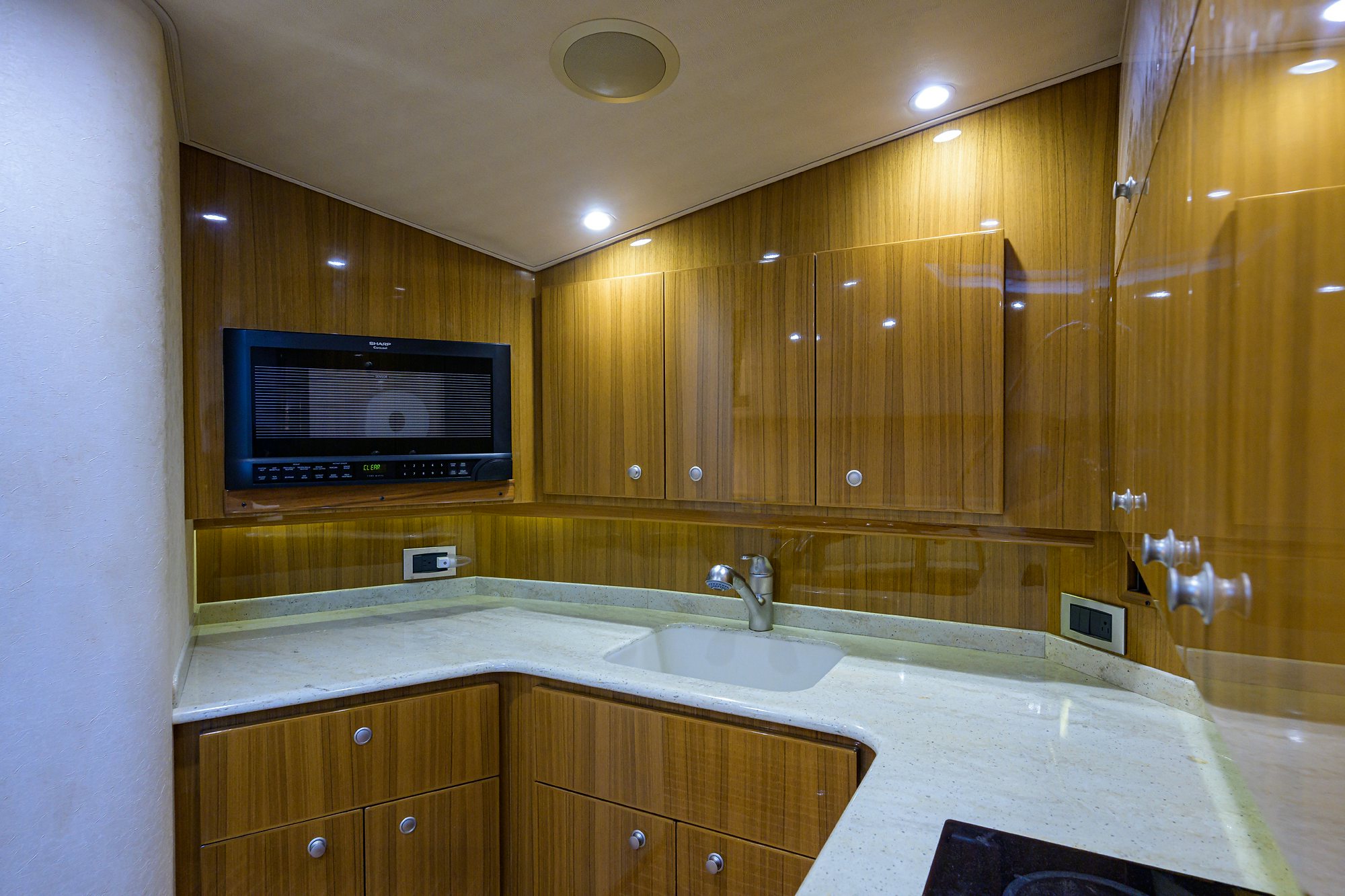 a bathroom with a large tv aboard GALENE Yacht for Sale