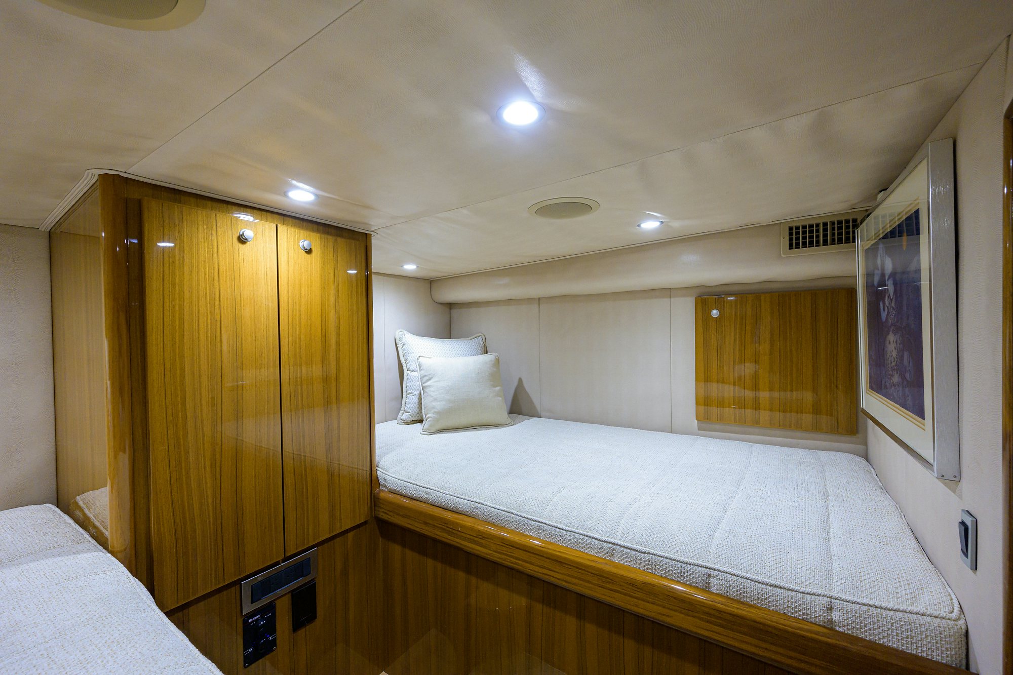 a bedroom with a large bed aboard GALENE Yacht for Sale