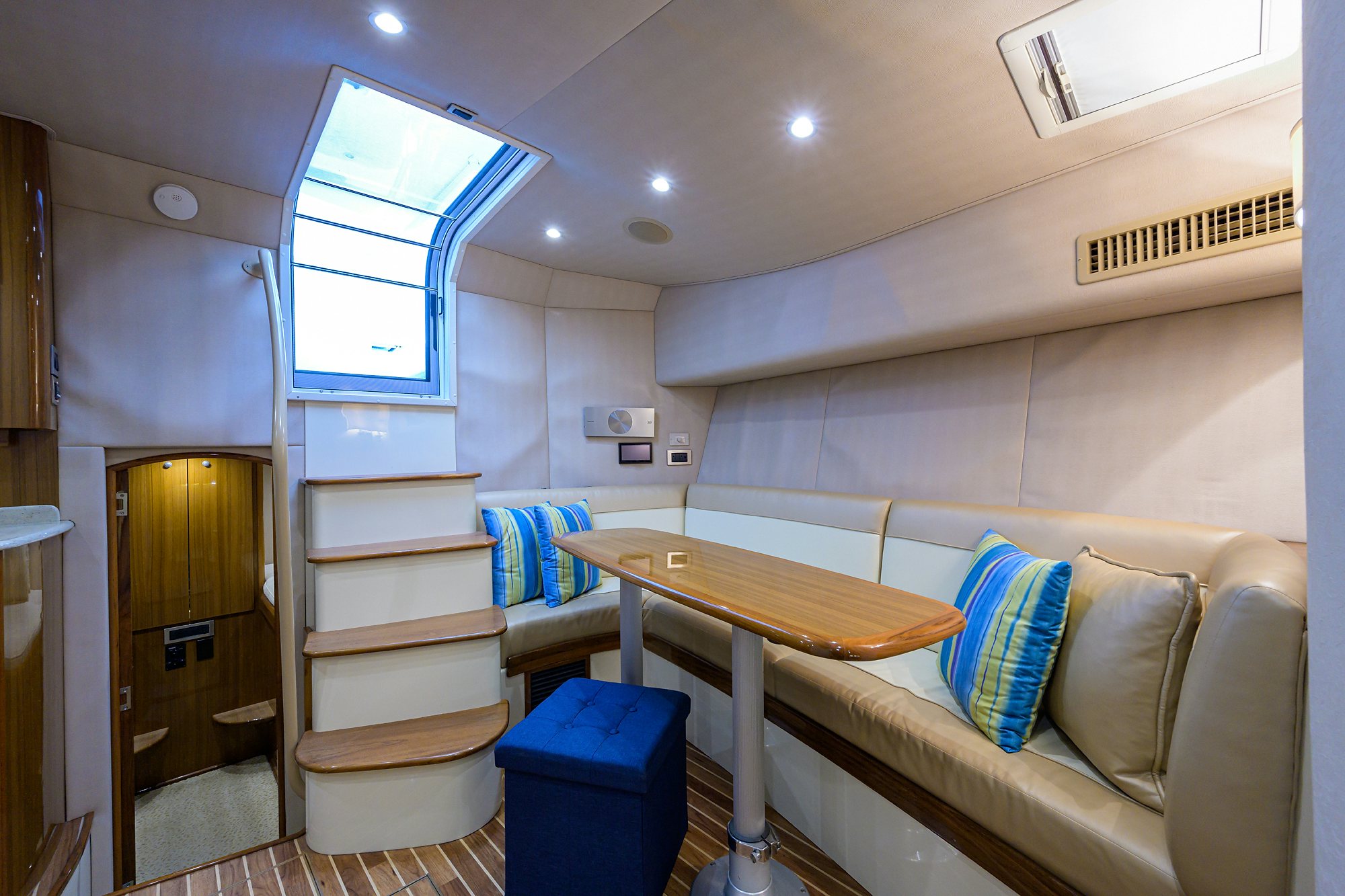 a room with a couch and a table aboard GALENE Yacht for Sale