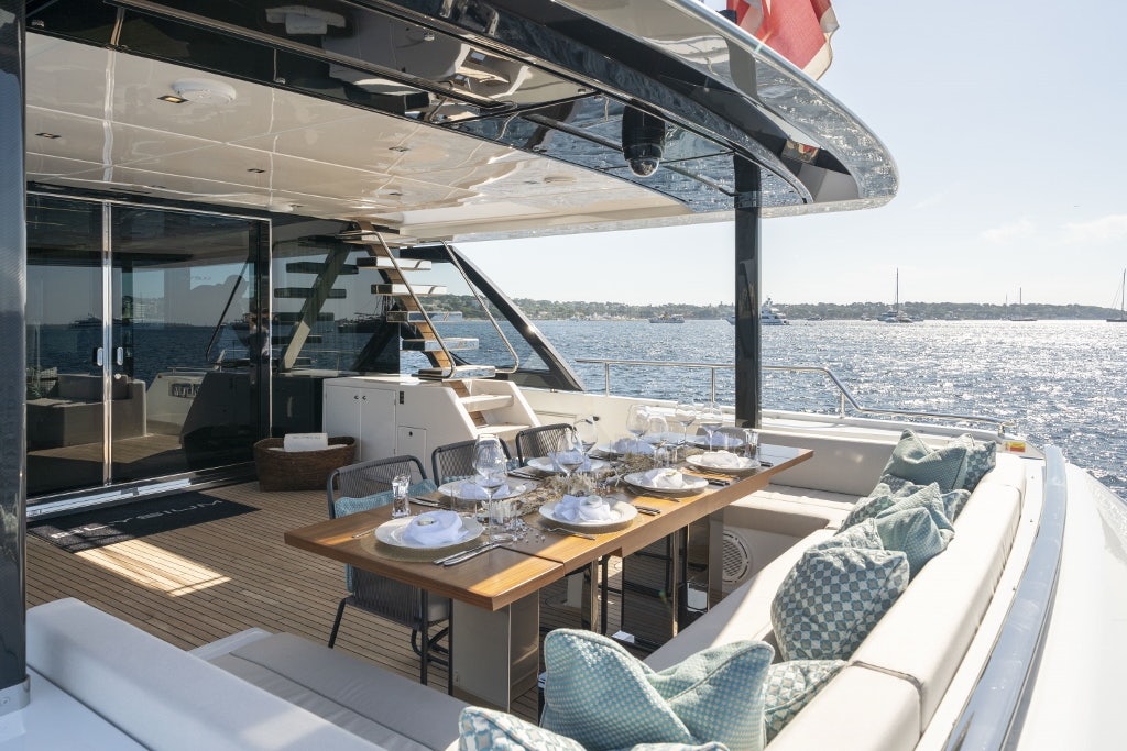 a table on a boat aboard ELYSIUM I Yacht for Sale