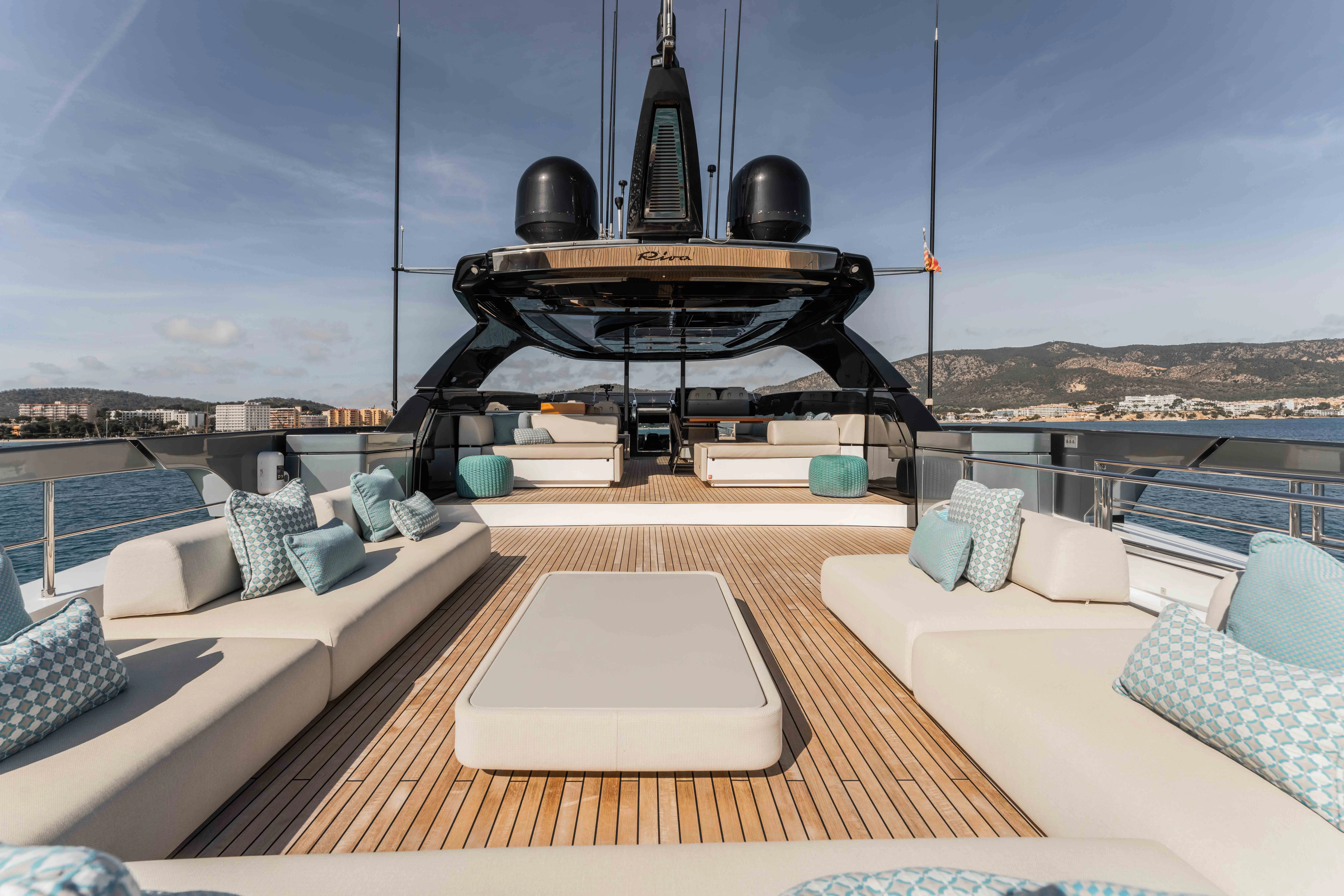 a deck with a deck and a large grill on it aboard ELYSIUM I Yacht for Sale