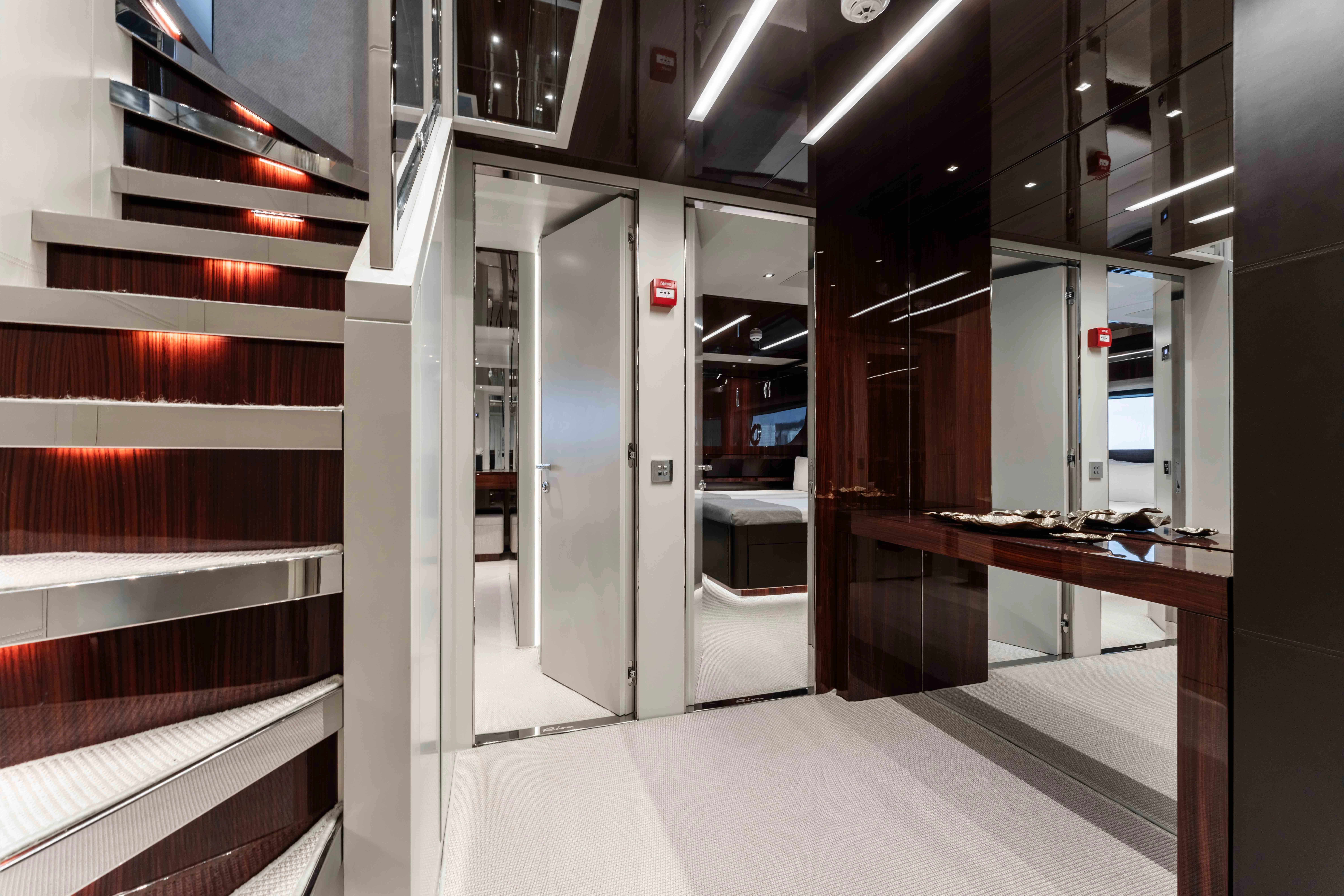 a room with several doors aboard ELYSIUM I Yacht for Sale