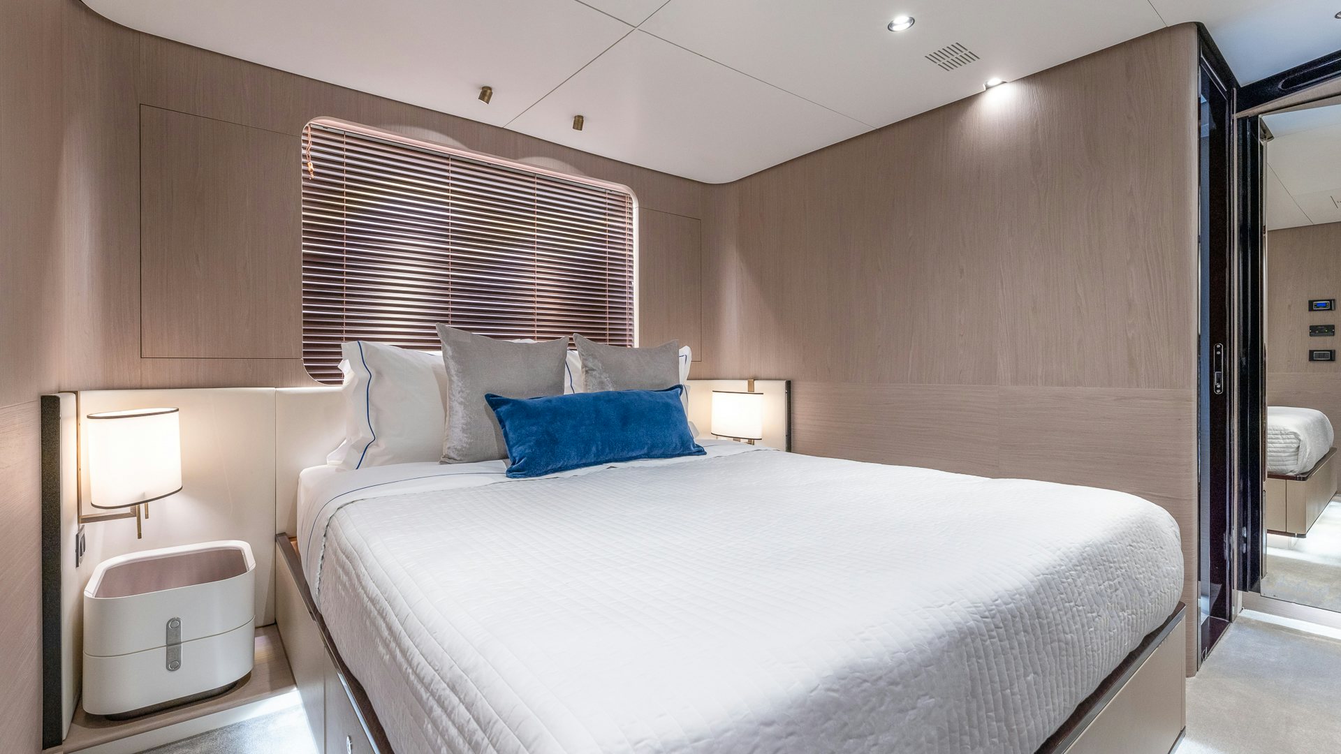 a bed in a room aboard PIER PRESSURE Yacht for Charter