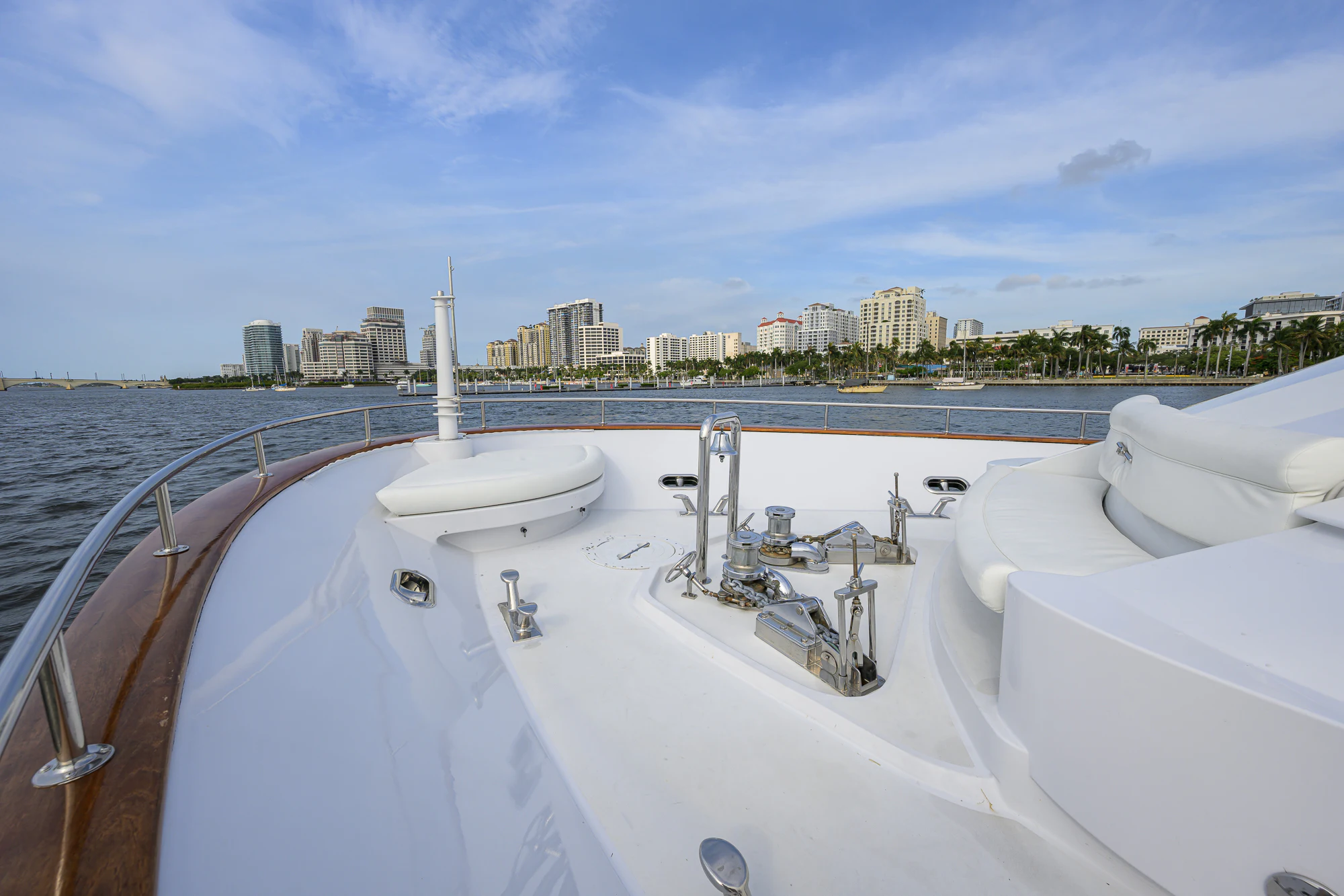 a large white sink in front of a city skyline aboard MARBELLA IV Yacht for Sale